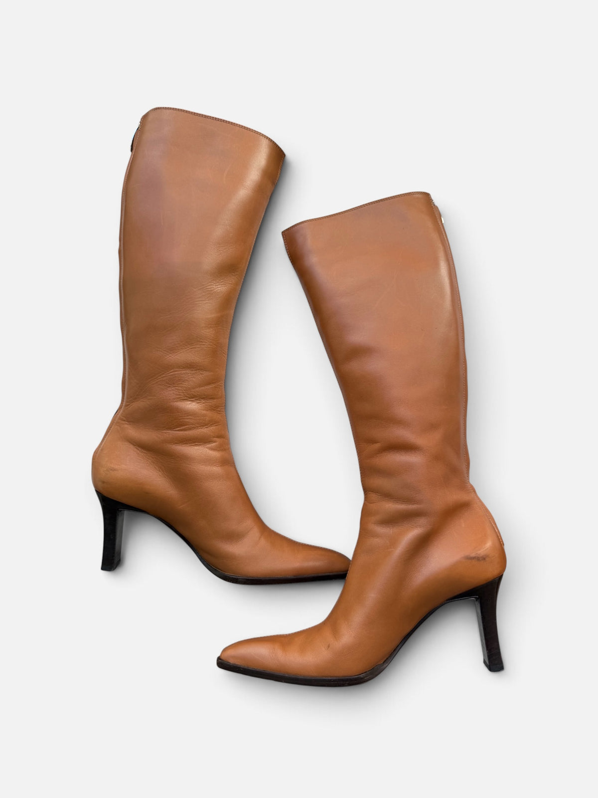 Sergio Rossi Cognac Brown Buckle Heeled Boots