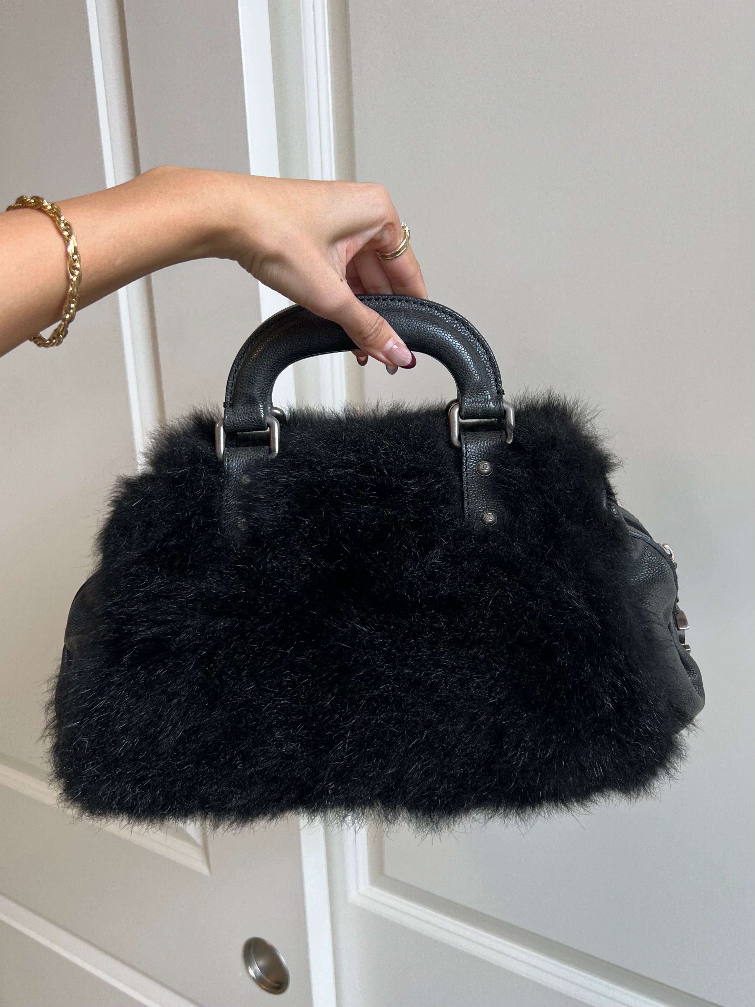 Chanel Genuine Fur Handbag w/ Logo Charm