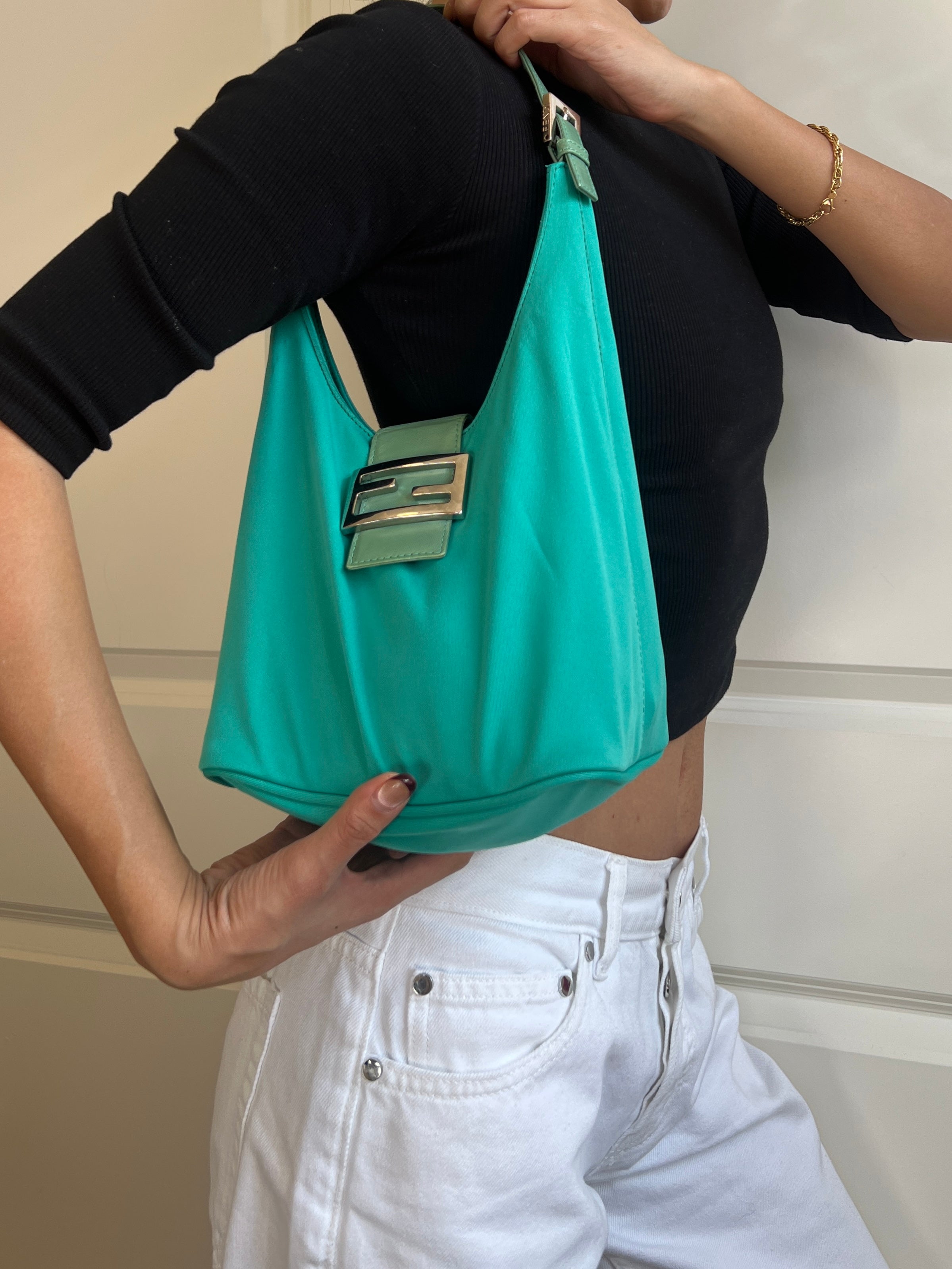 Fendi Mamma Teal Nylon Bucket Bag