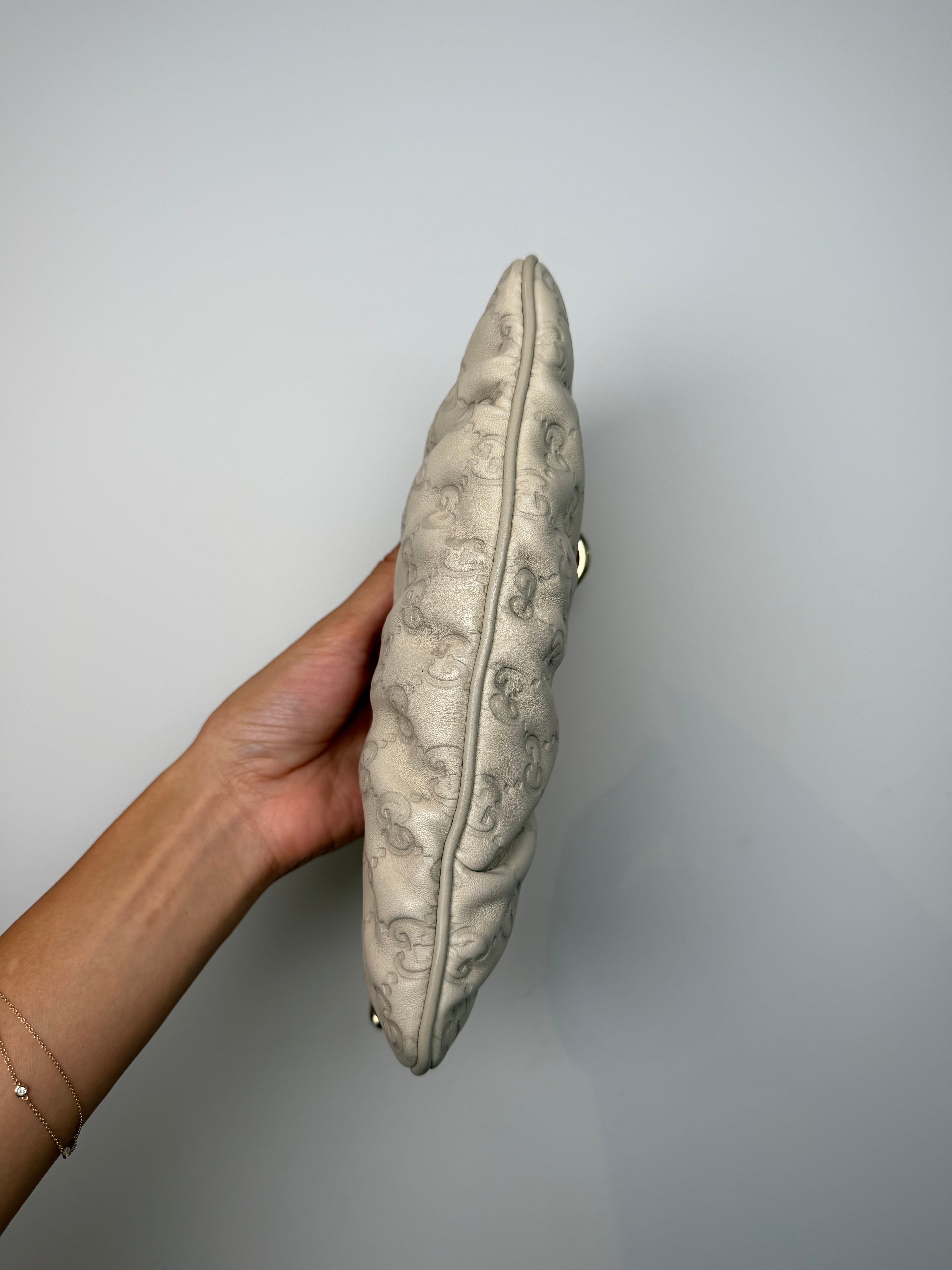 Gucci Taupe Monogram Charm Wristlet
