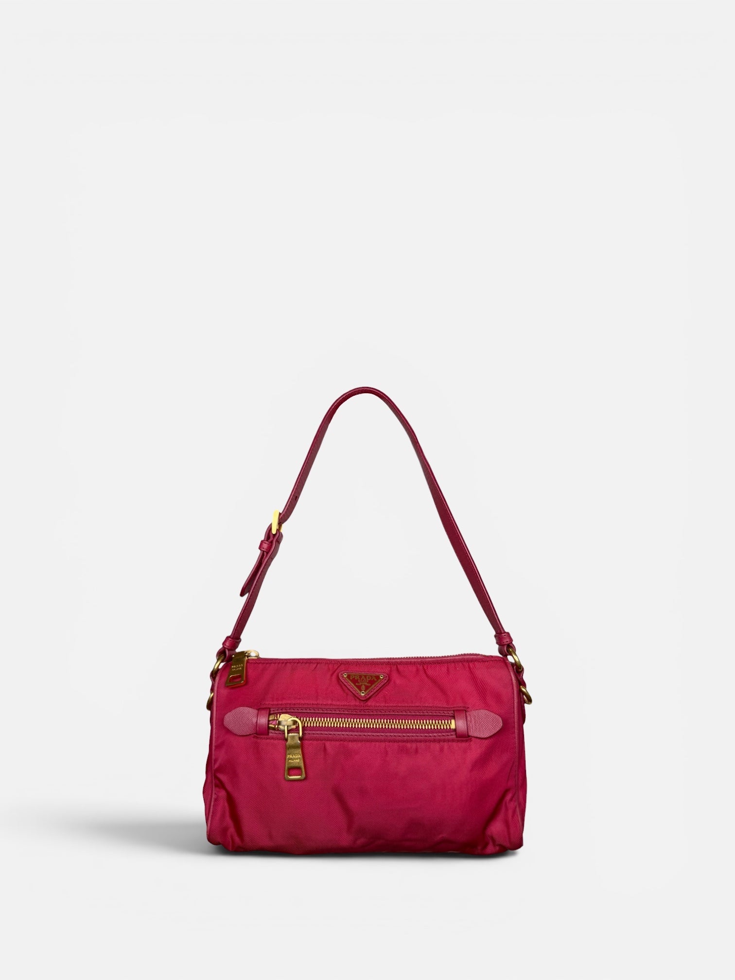Prada Tessuto Saffiano Nylon Shoulder Bag in Dark Pink