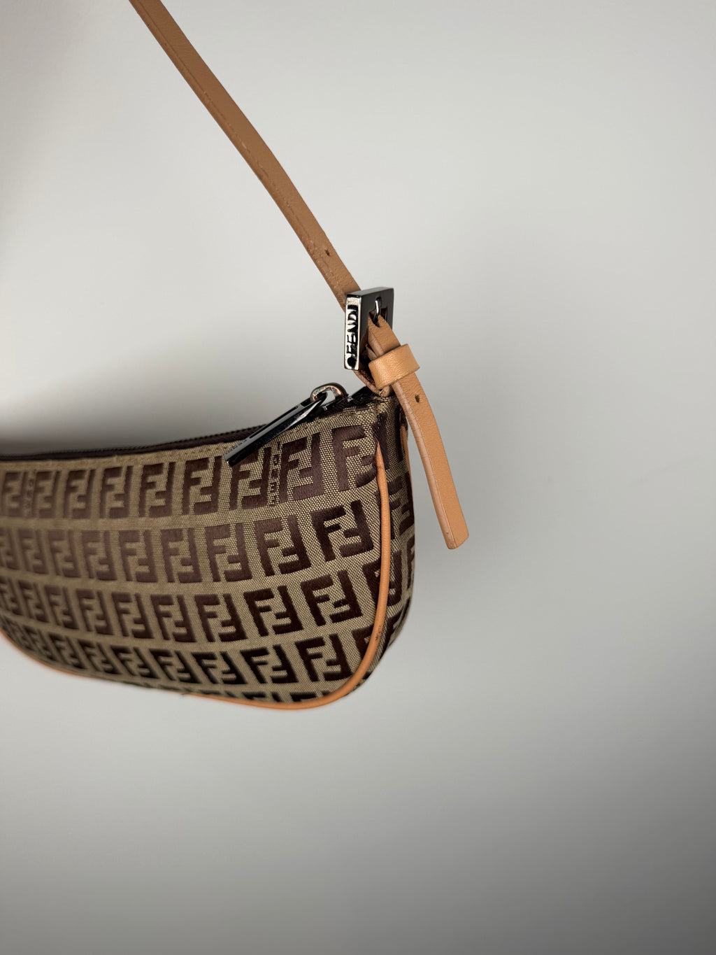 Fendi Zucchino Pochette in Brown and Coral