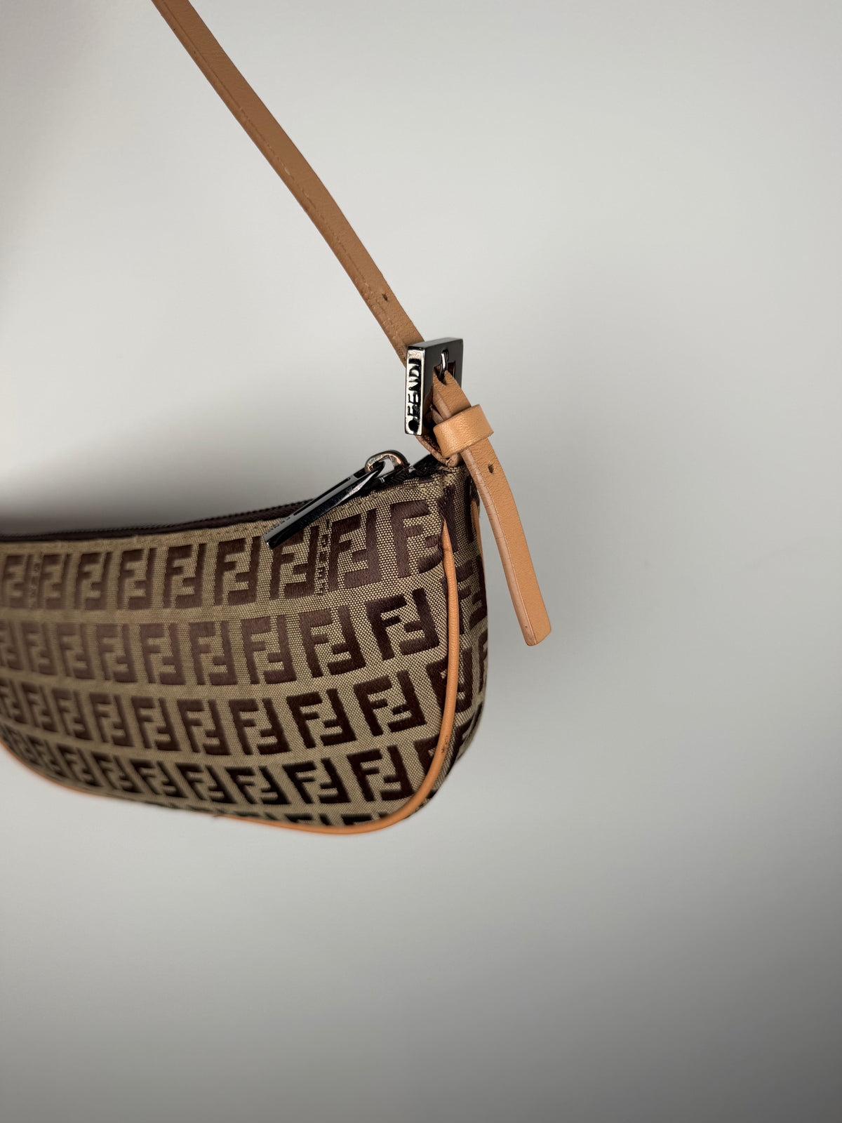 Fendi Zucchino Pochette in Brown and Coral