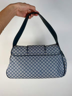 Celine Navy Macadam Canvas and Leather Shoulder Bag