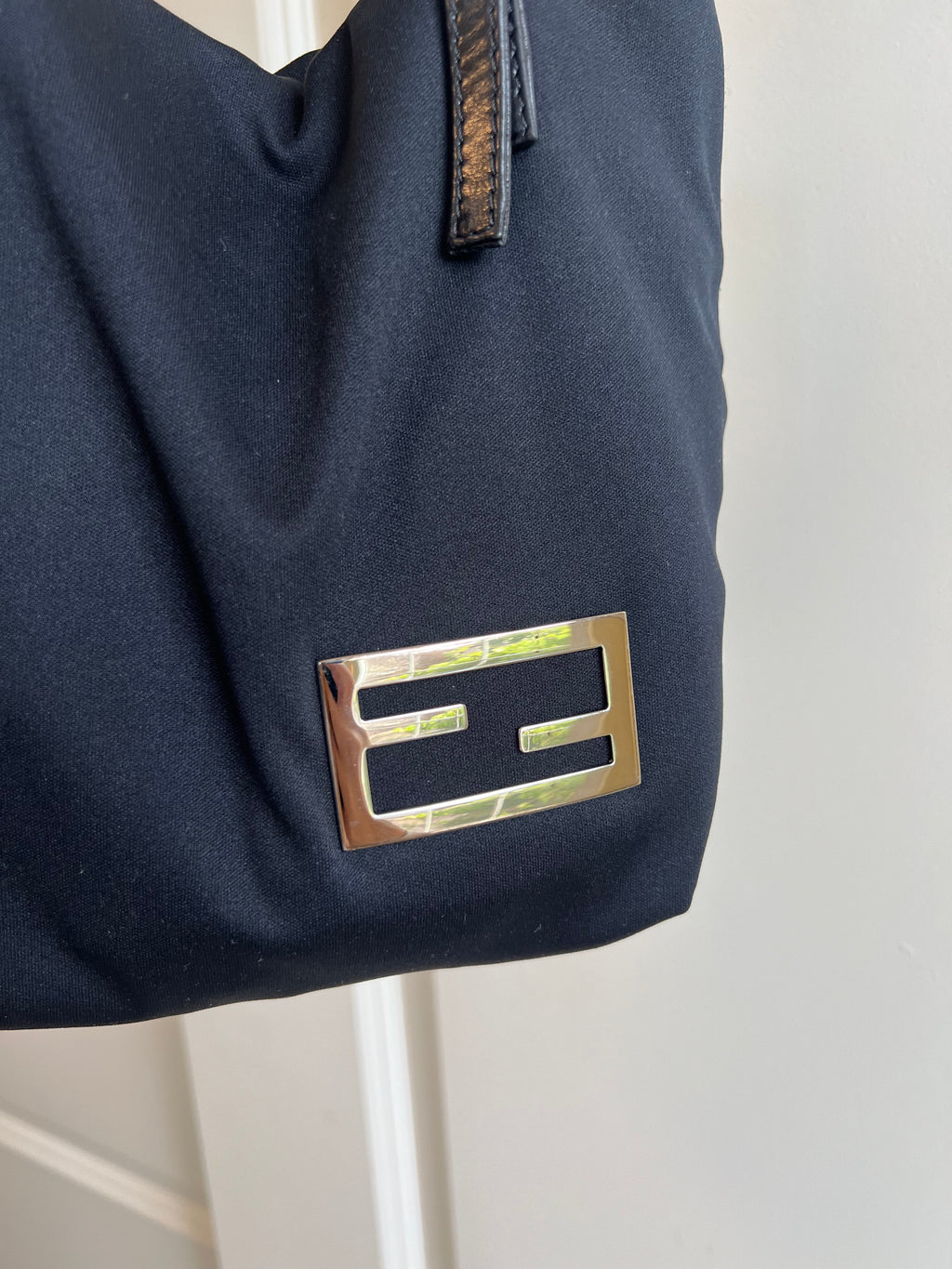 Fendi Nylon Black Leather Bucket Bag