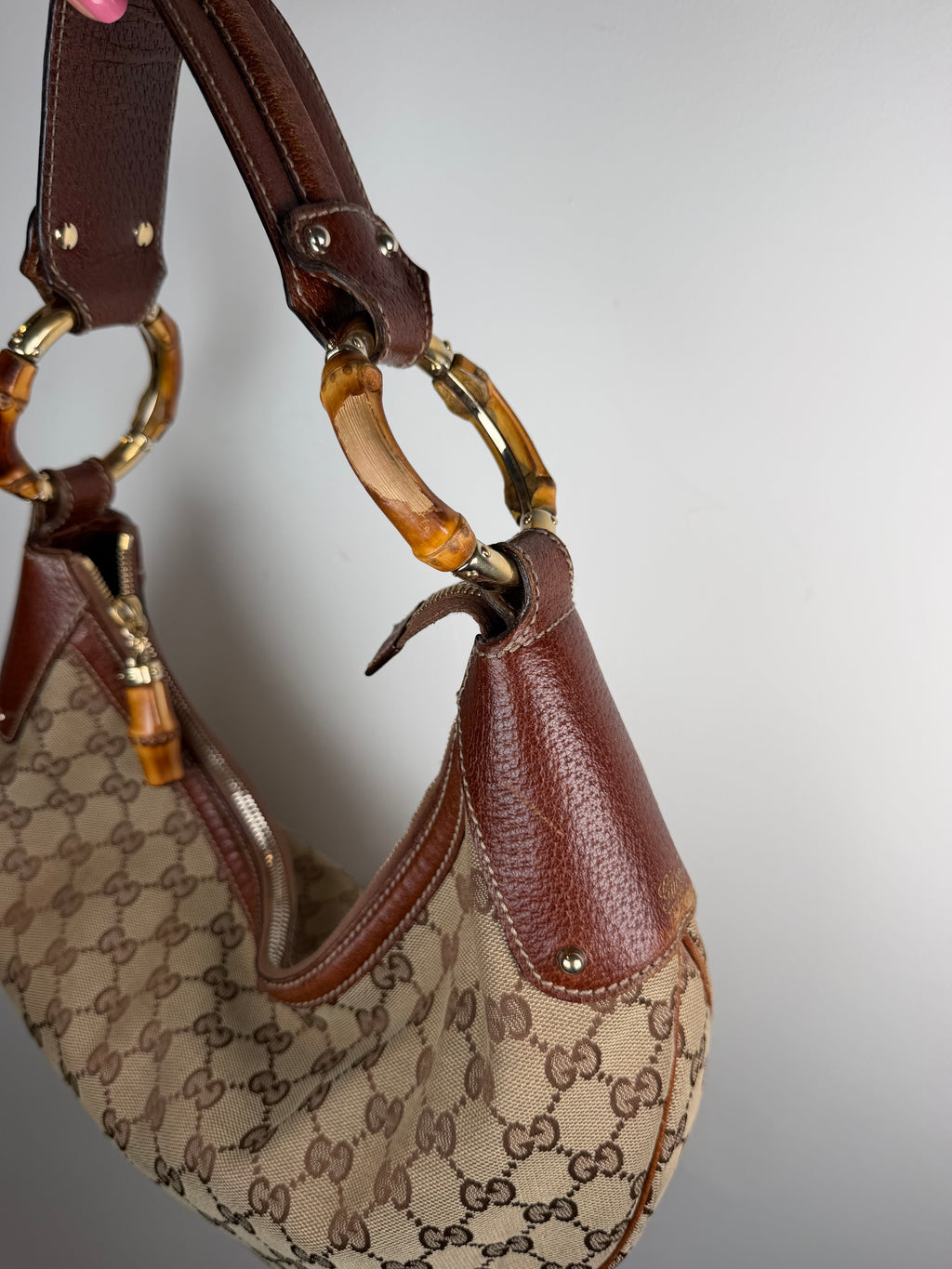 Gucci Croissant Monogram Bamboo Hardware Bag