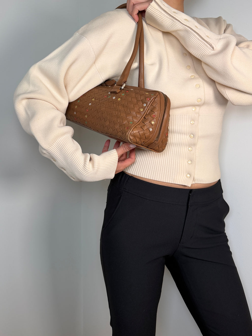 Bottega Veneta Brown Woven Nappa Leather East/West Satchel Bag