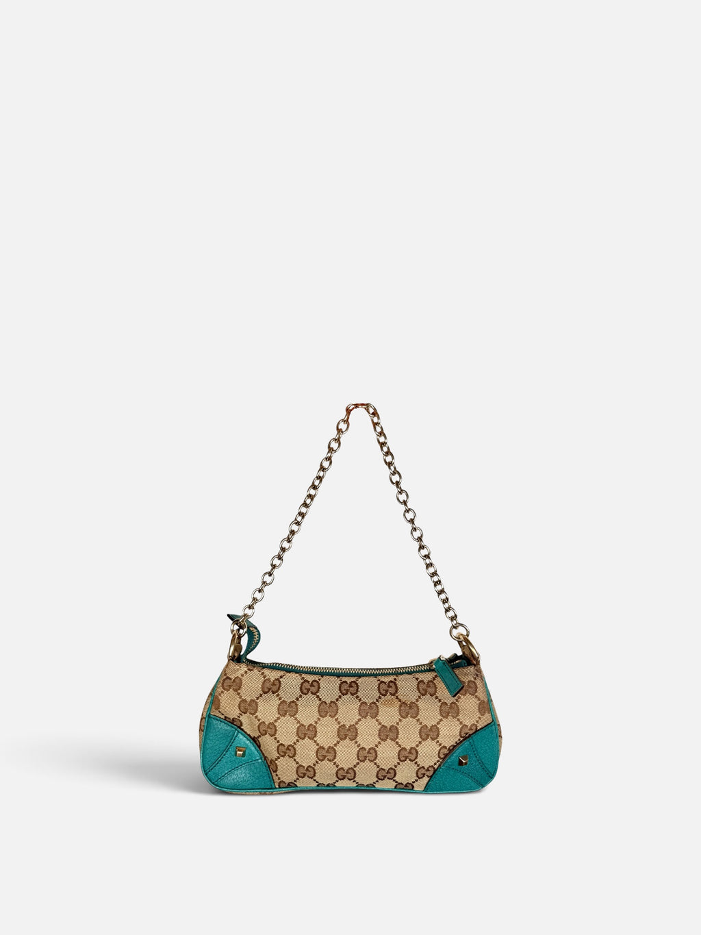 Gucci Monogram Nailhead Teal Trim Chain Bag