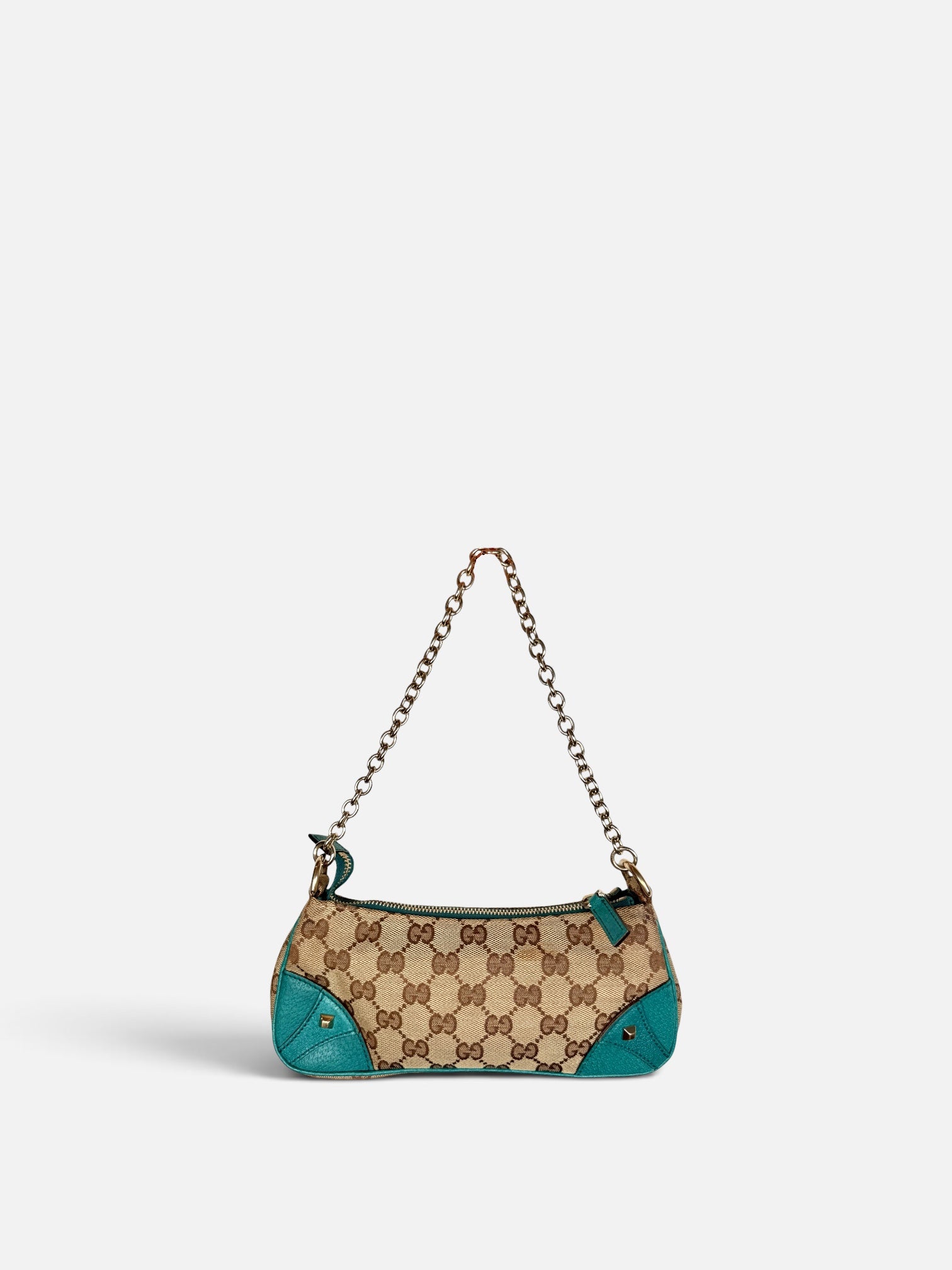 Gucci Monogram Nailhead Teal Trim Chain Bag