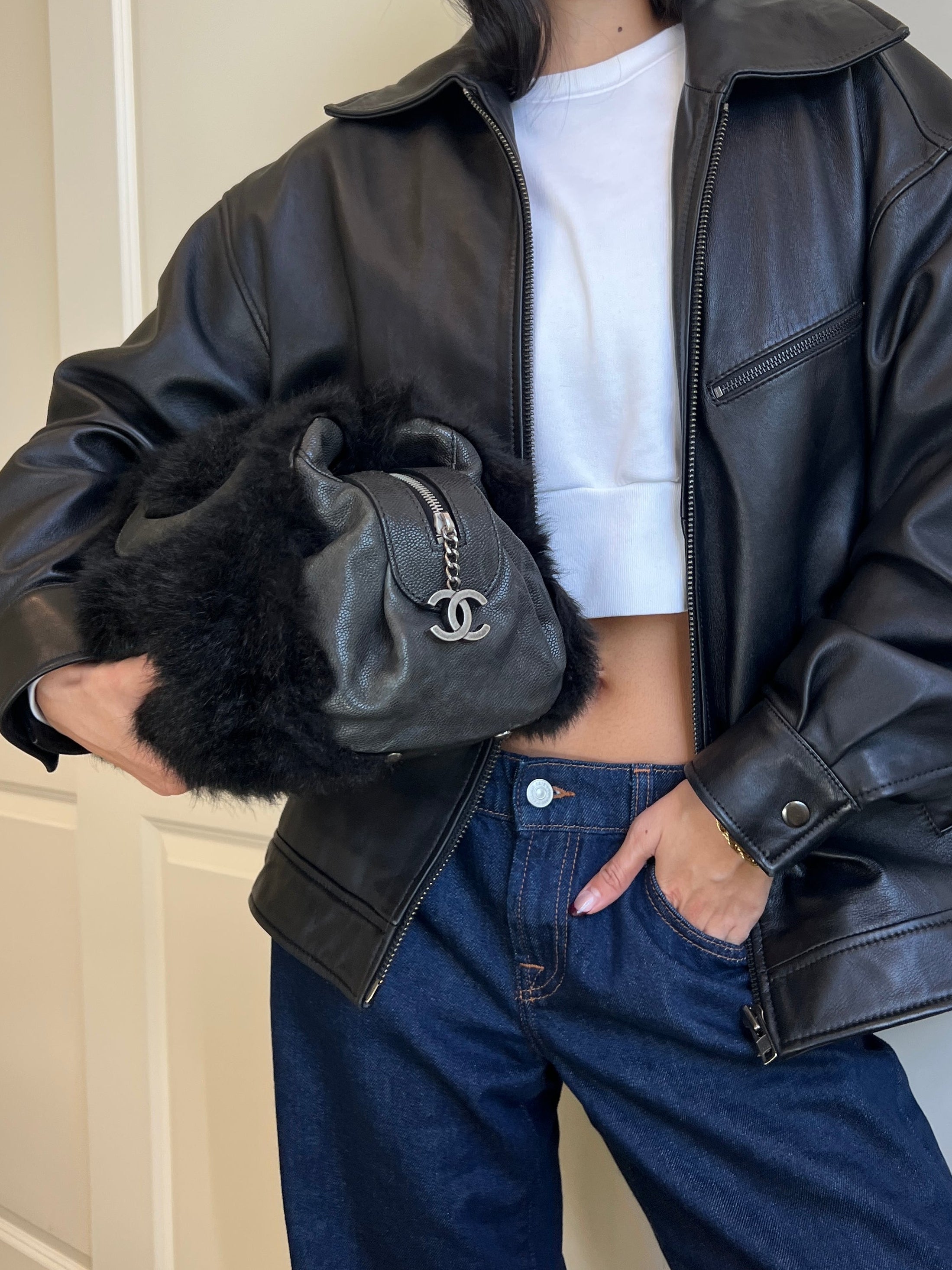 Chanel Genuine Fur Handbag w/ Logo Charm