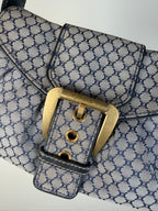 Celine Navy Macadam Canvas and Leather Shoulder Bag