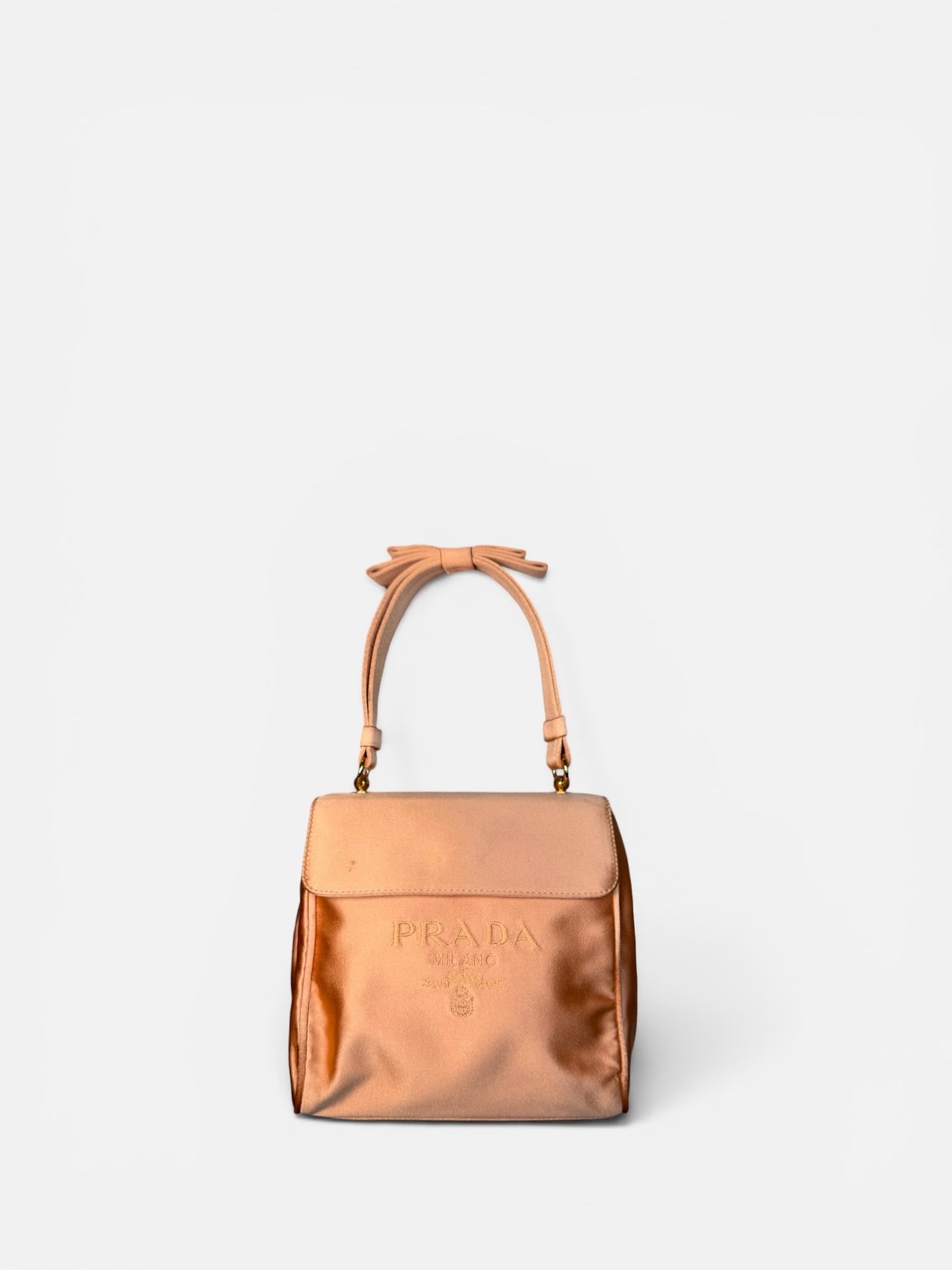 Prada Satin Bow Embroidered Handbag in Peach