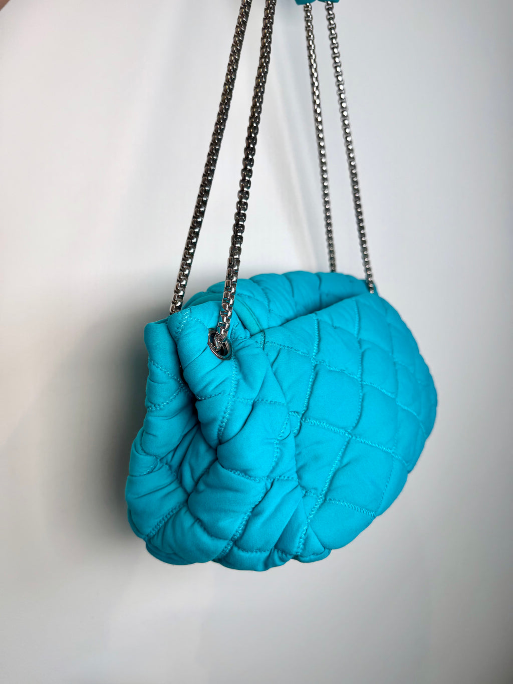 Chanel Bubble Quilted Turquoise Chain Large Flap Bag
