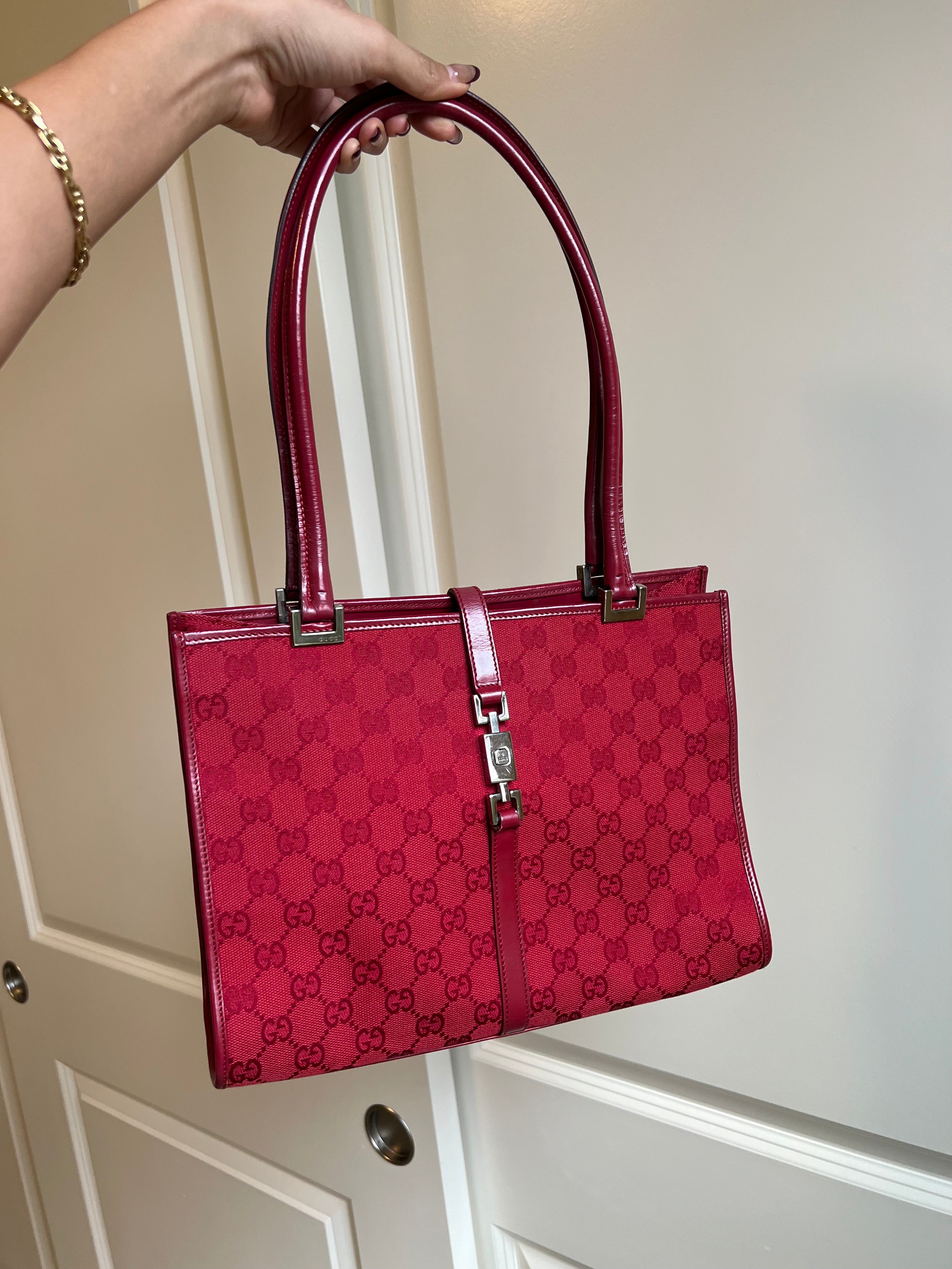 Gucci Jackie Red Monogram Tote Bag