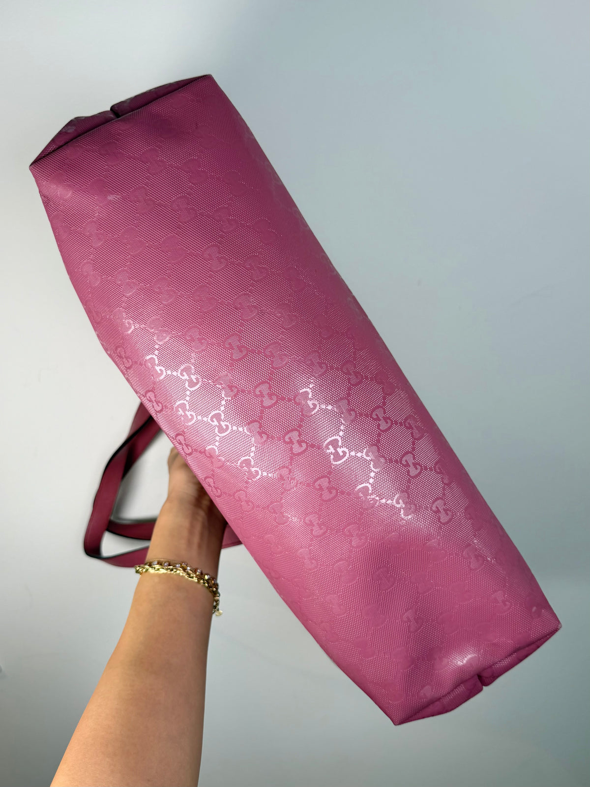 Gucci Monogram Imprime Joy Pink Tote Bag