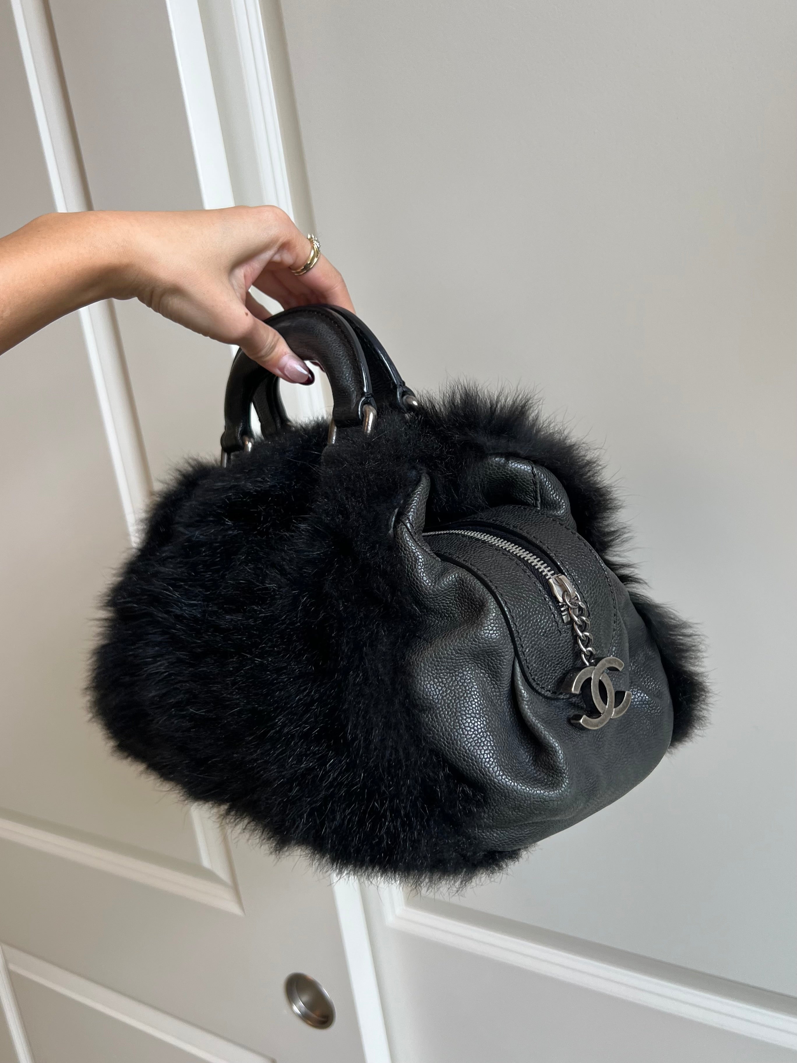 Chanel Genuine Fur Handbag w/ Logo Charm