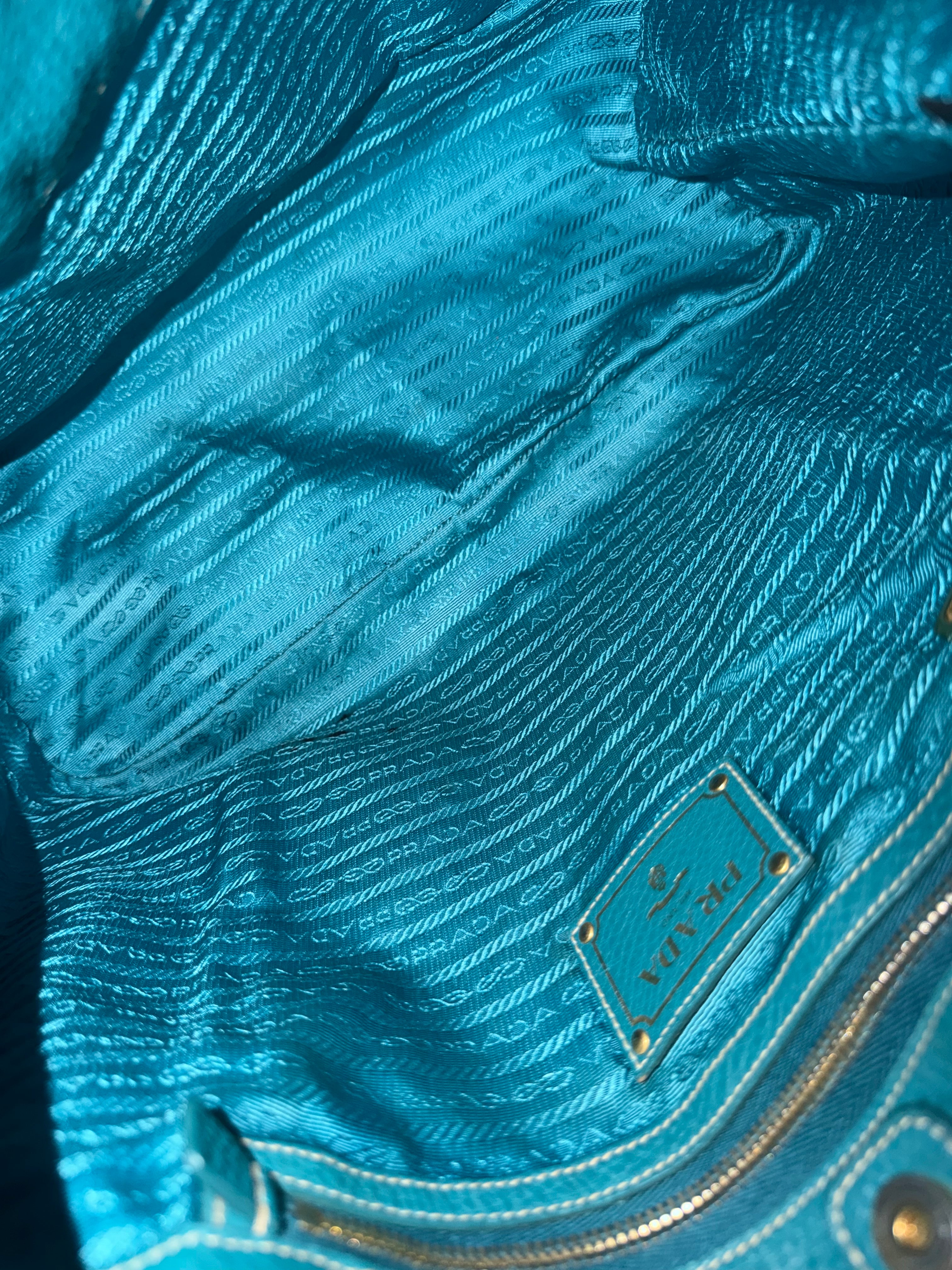 Prada Vitello Daino Teal Hobo Bag