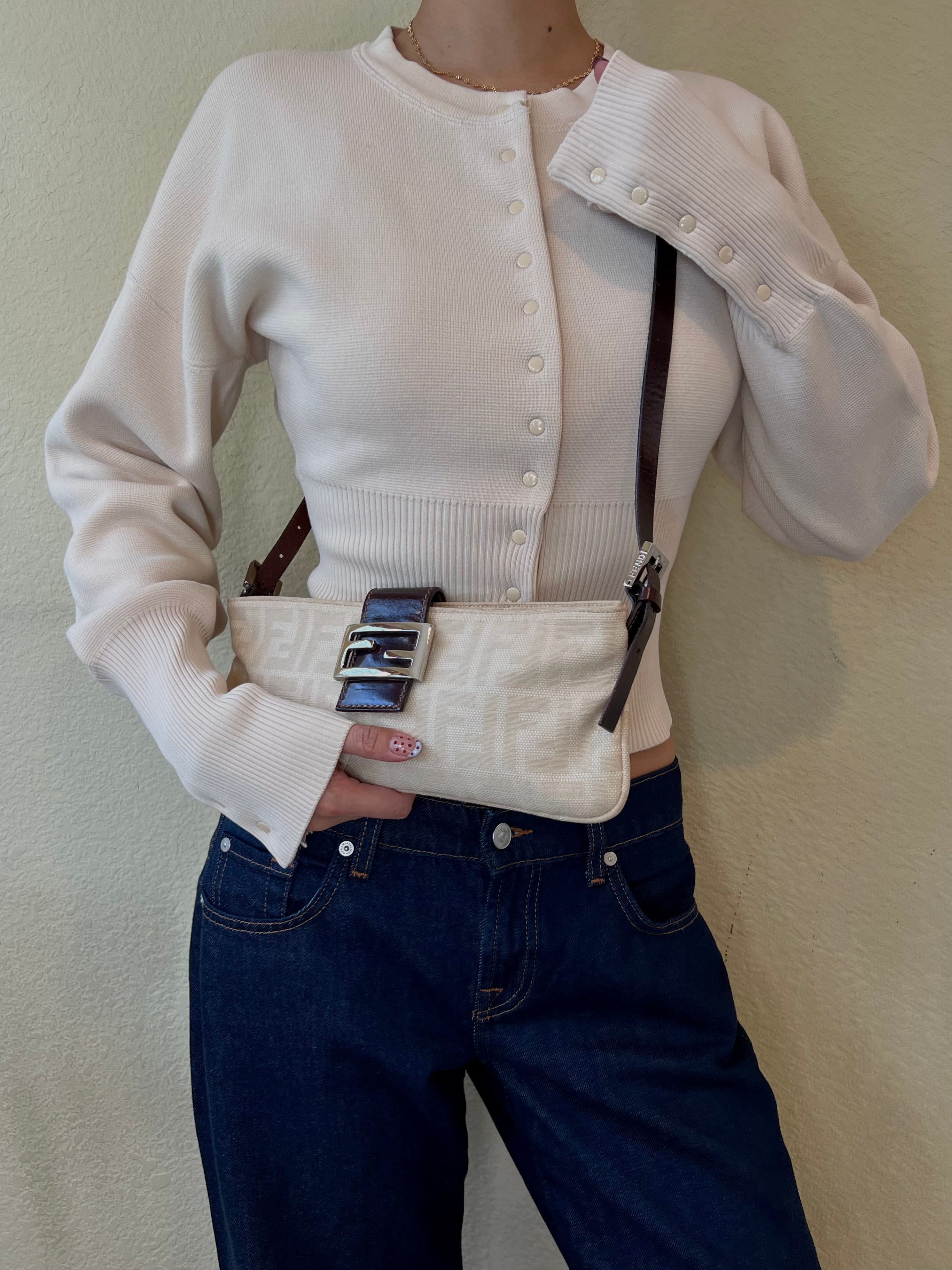 Fendi 2000 Cream Zucca Canvas Crossbody Bag