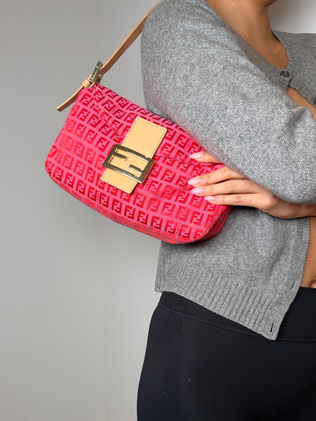 Fendi Baguette Double Flap in Pink Zucca Print