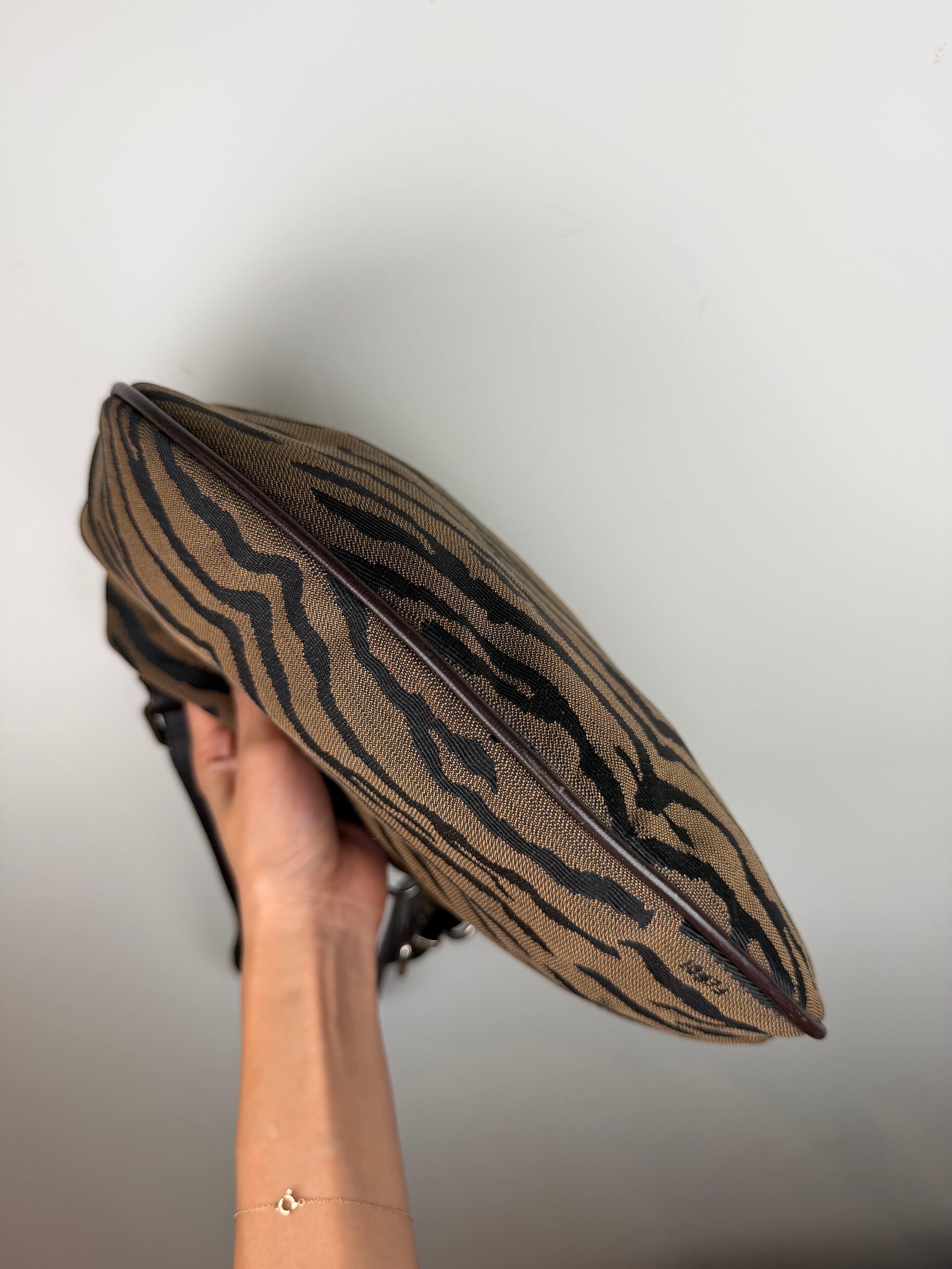 Fendi Oyster Zebra Print Canvas Bag