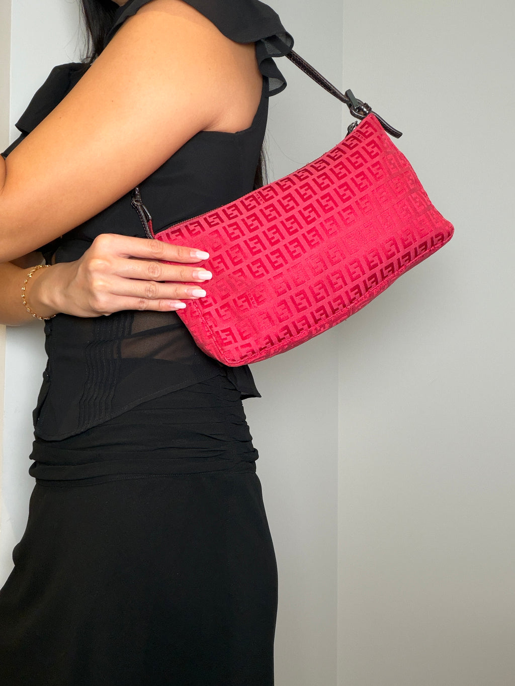 Fendi Zucca Red Shoulder Pochette