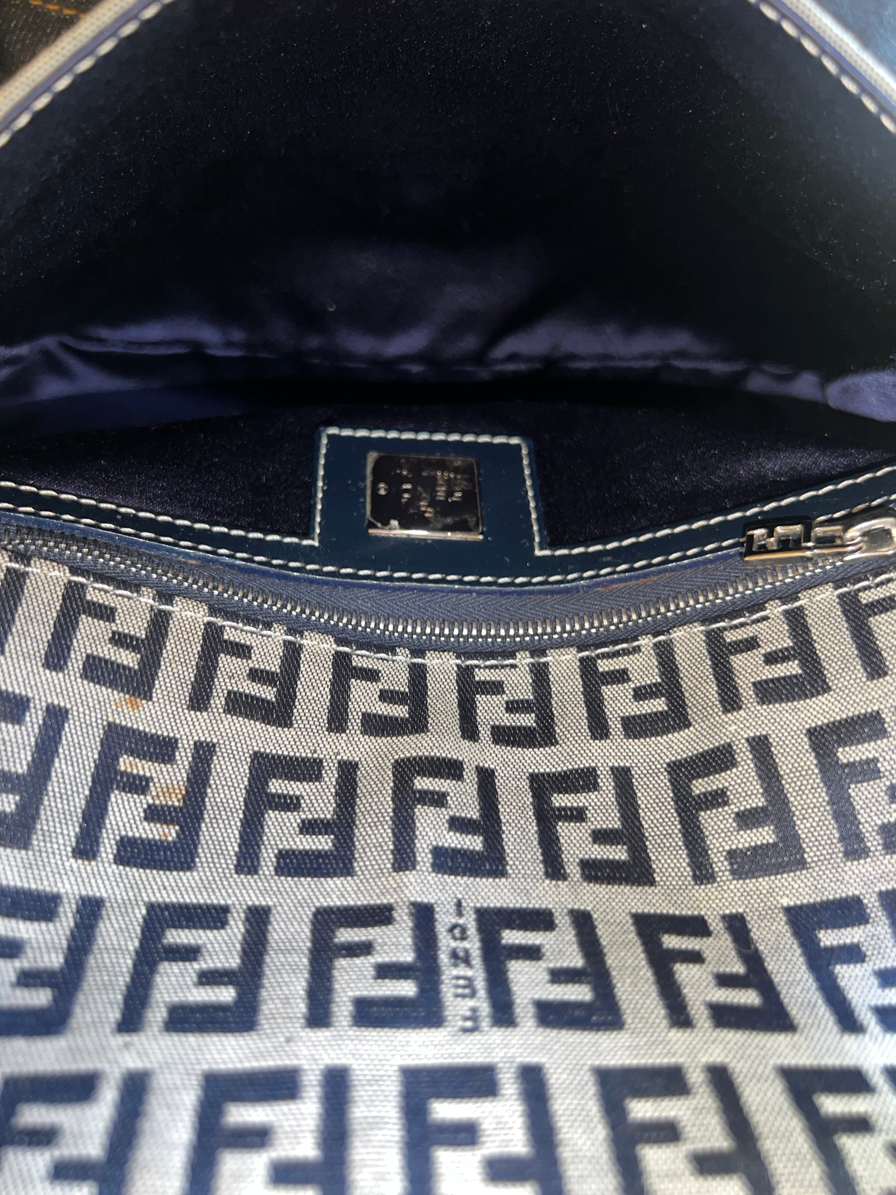 Fendi Zucchino Navy Mamma Shoulder Bag