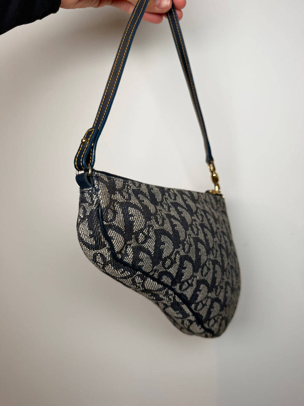 Christian Dior Trotter Monogram Navy Saddle Pochette Bag