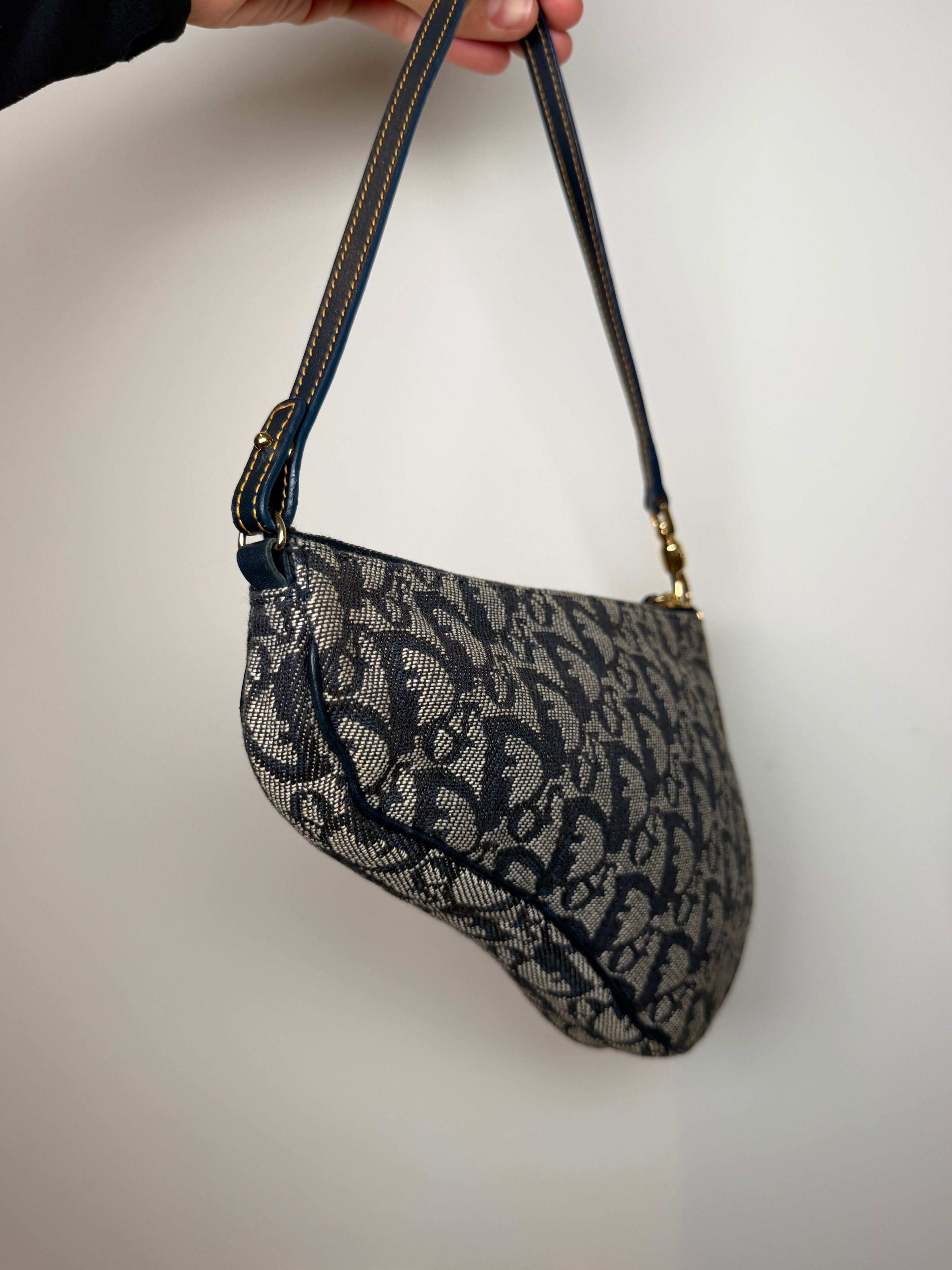 Christian Dior Trotter Monogram Navy Saddle Pochette Bag