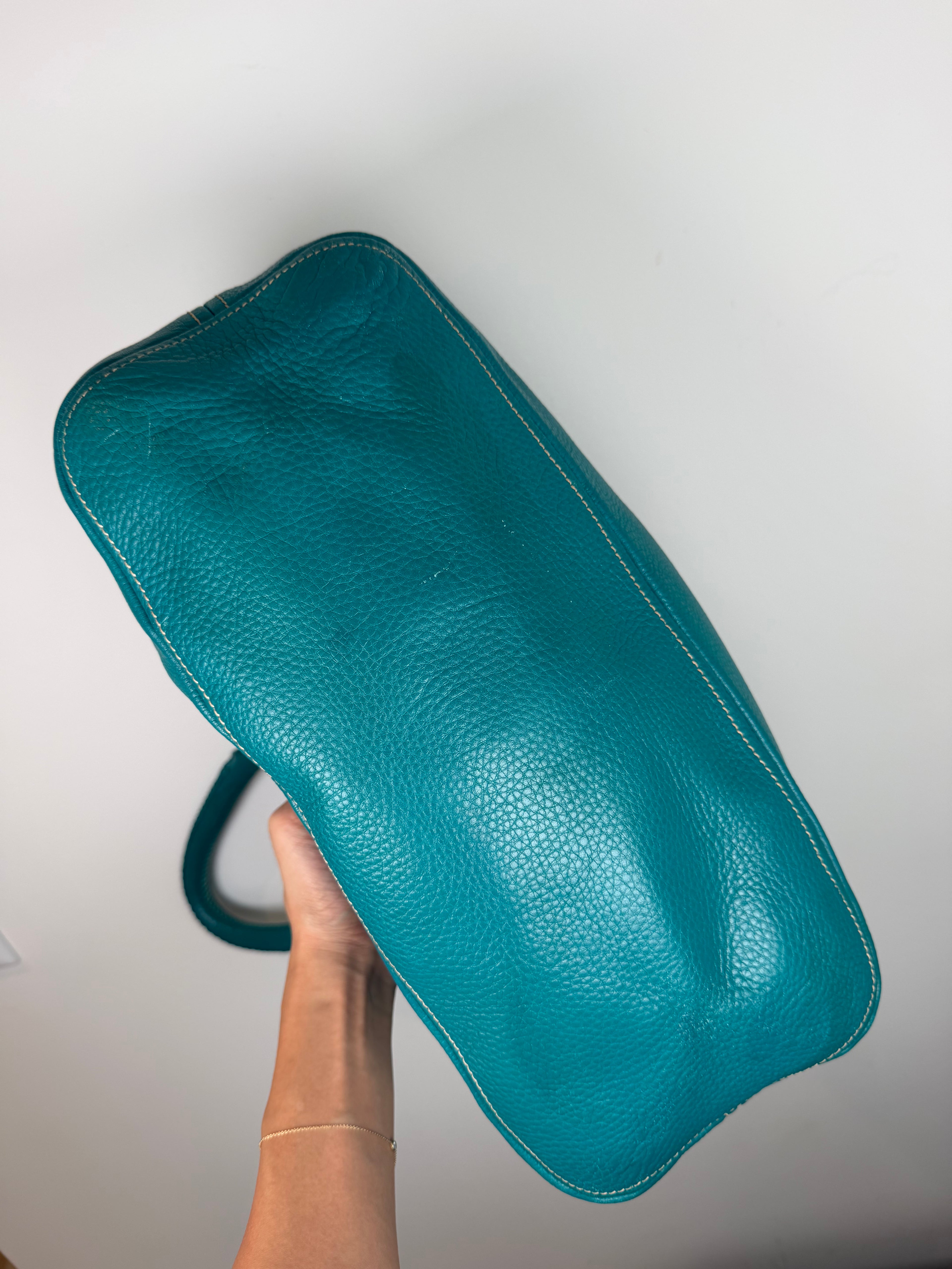 Prada Vitello Daino Teal Hobo Bag