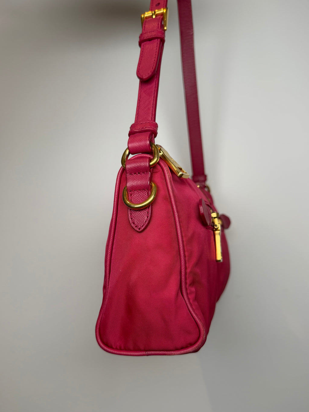 Prada Tessuto Saffiano Nylon Shoulder Bag in Dark Pink