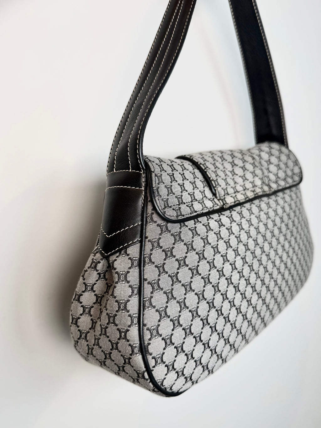 Celine Black Macadam Canvas and Leather Shoulder Bag
