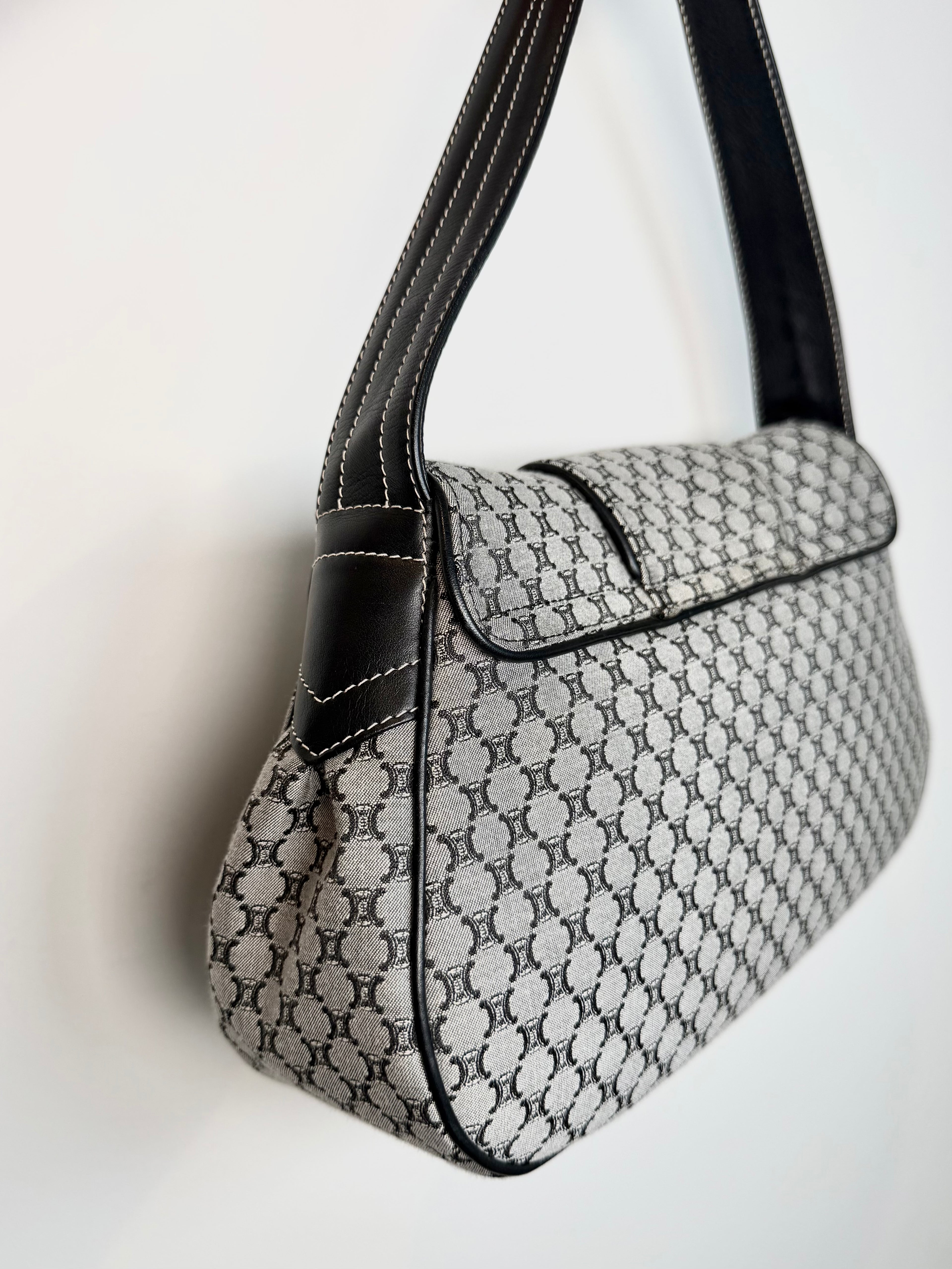 Celine Black Macadam Canvas and Leather Shoulder Bag