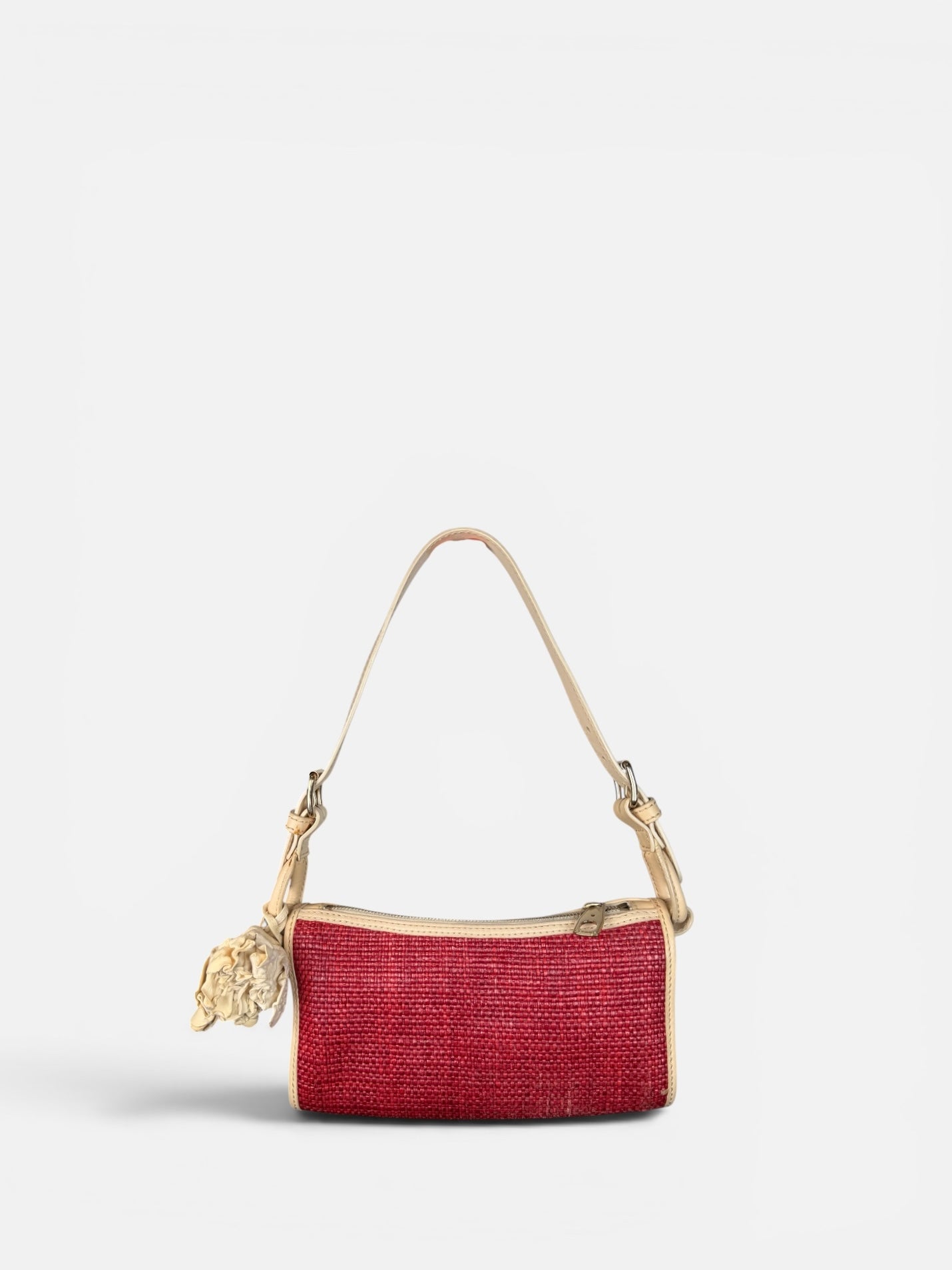 Celine Floral Charm Raffia Shoulder Bag