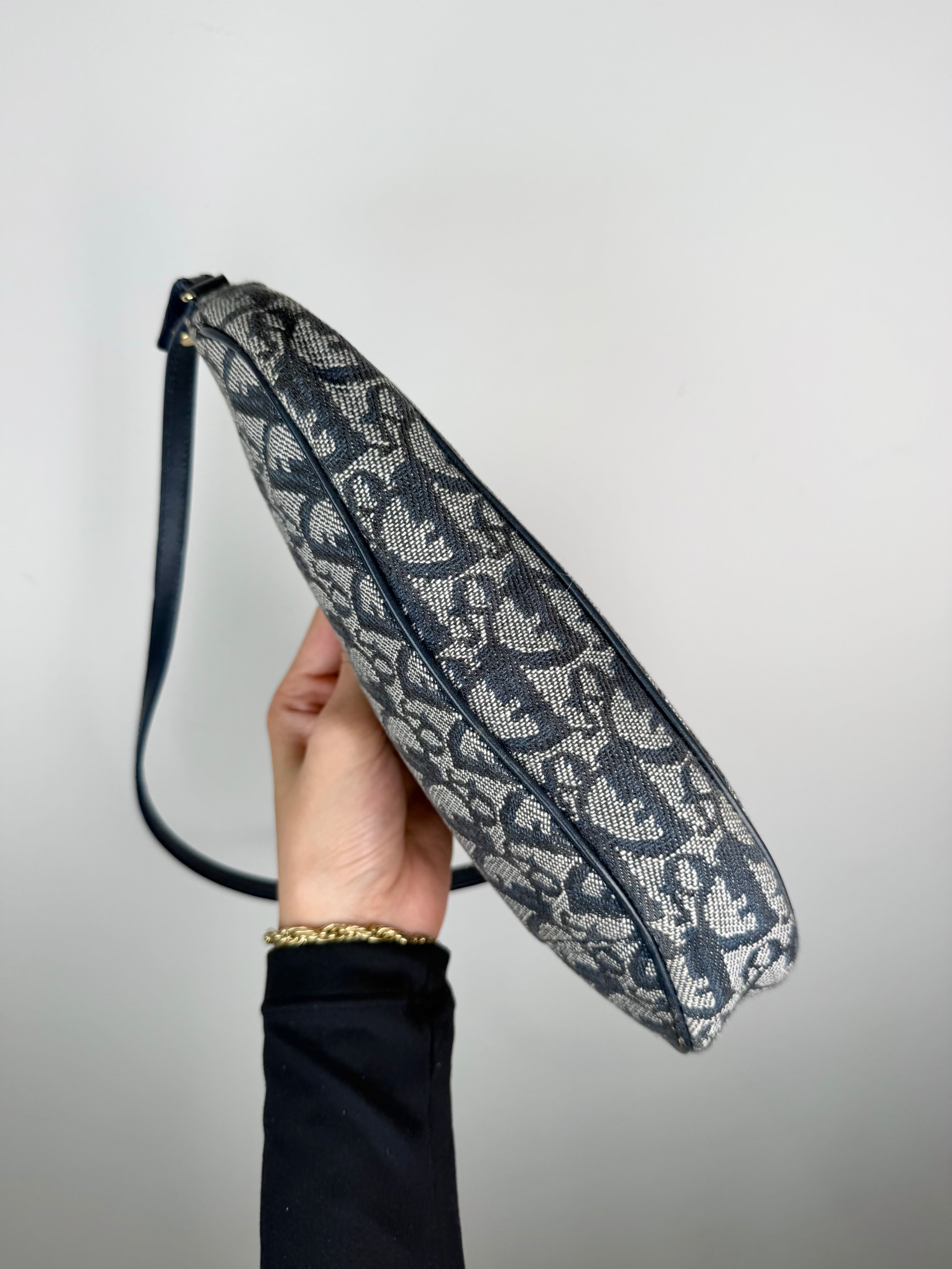 Christian Dior Trotter Monogram Navy Saddle Pochette Bag