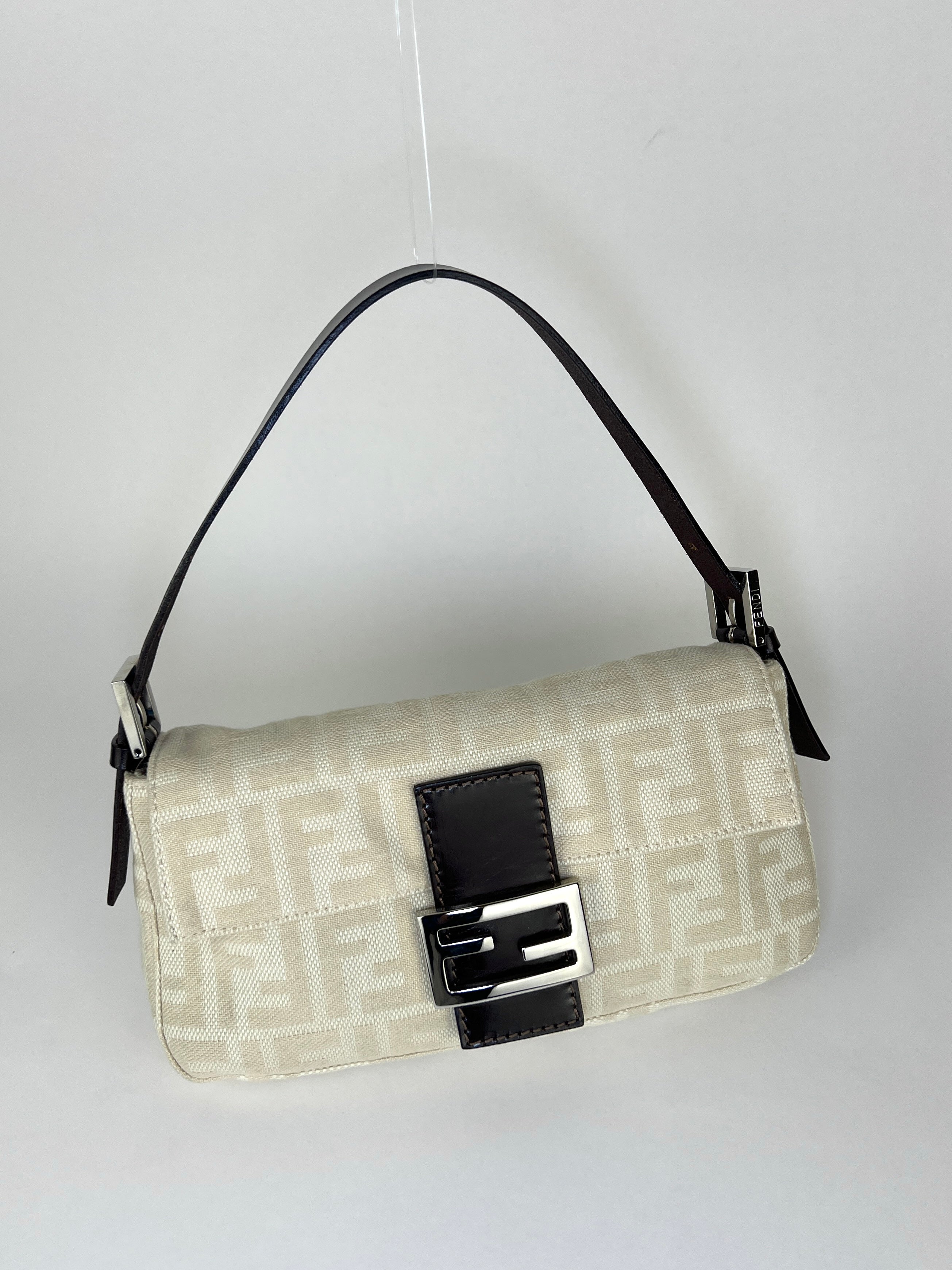 Fendi Baguette - Beige Zucco and Brown Leather