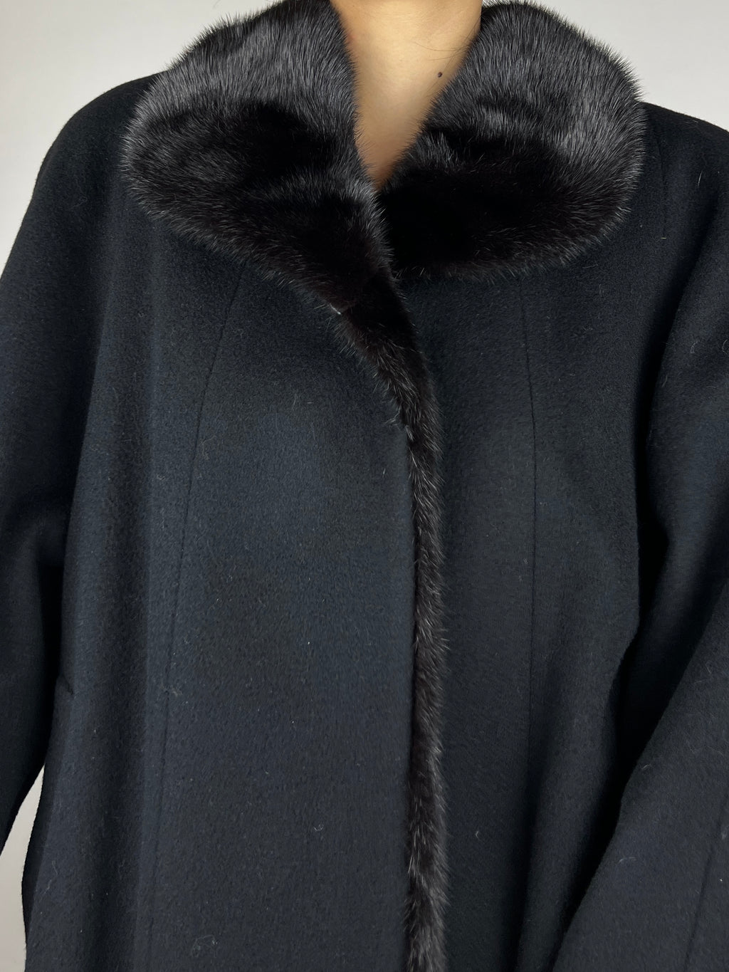 Genuine Mink and Cashmere Black Coat