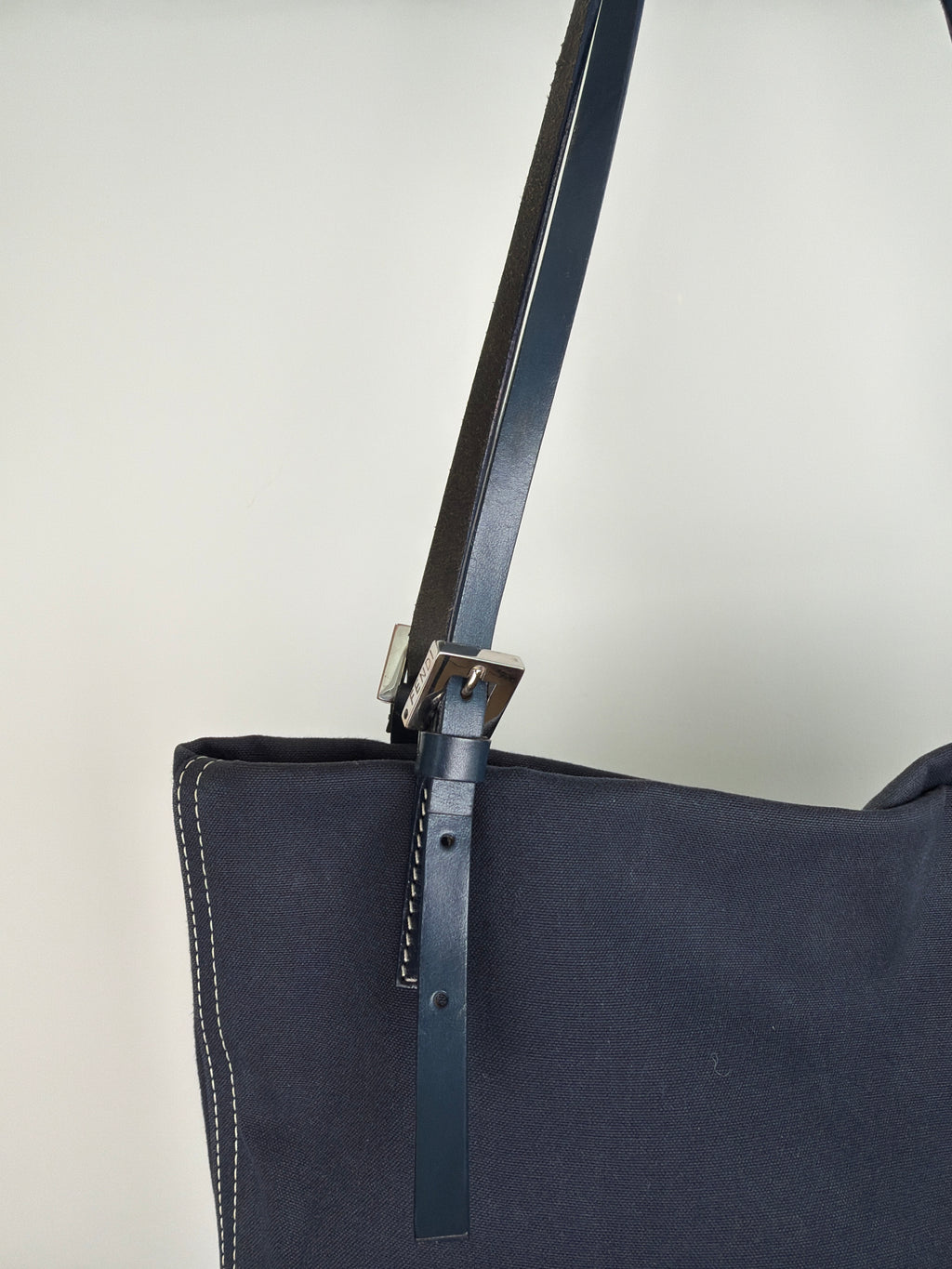 Fendi Swirl Logo Navy Tote