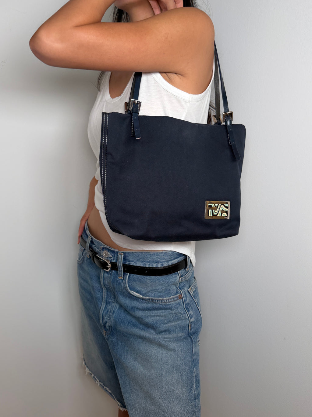 Fendi Swirl Logo Navy Tote