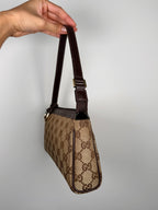 Gucci Monogram Chocolate Trim Shoulder Pochette