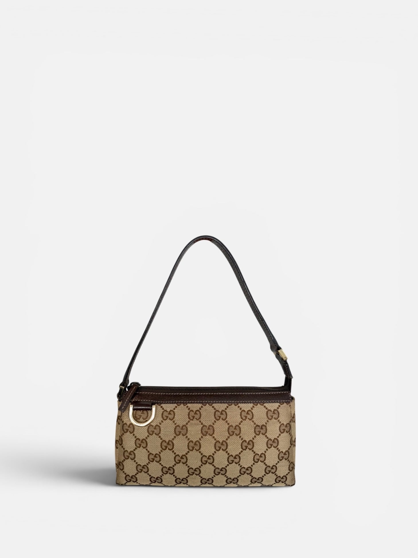 Gucci Monogram Chocolate Trim Shoulder Pochette