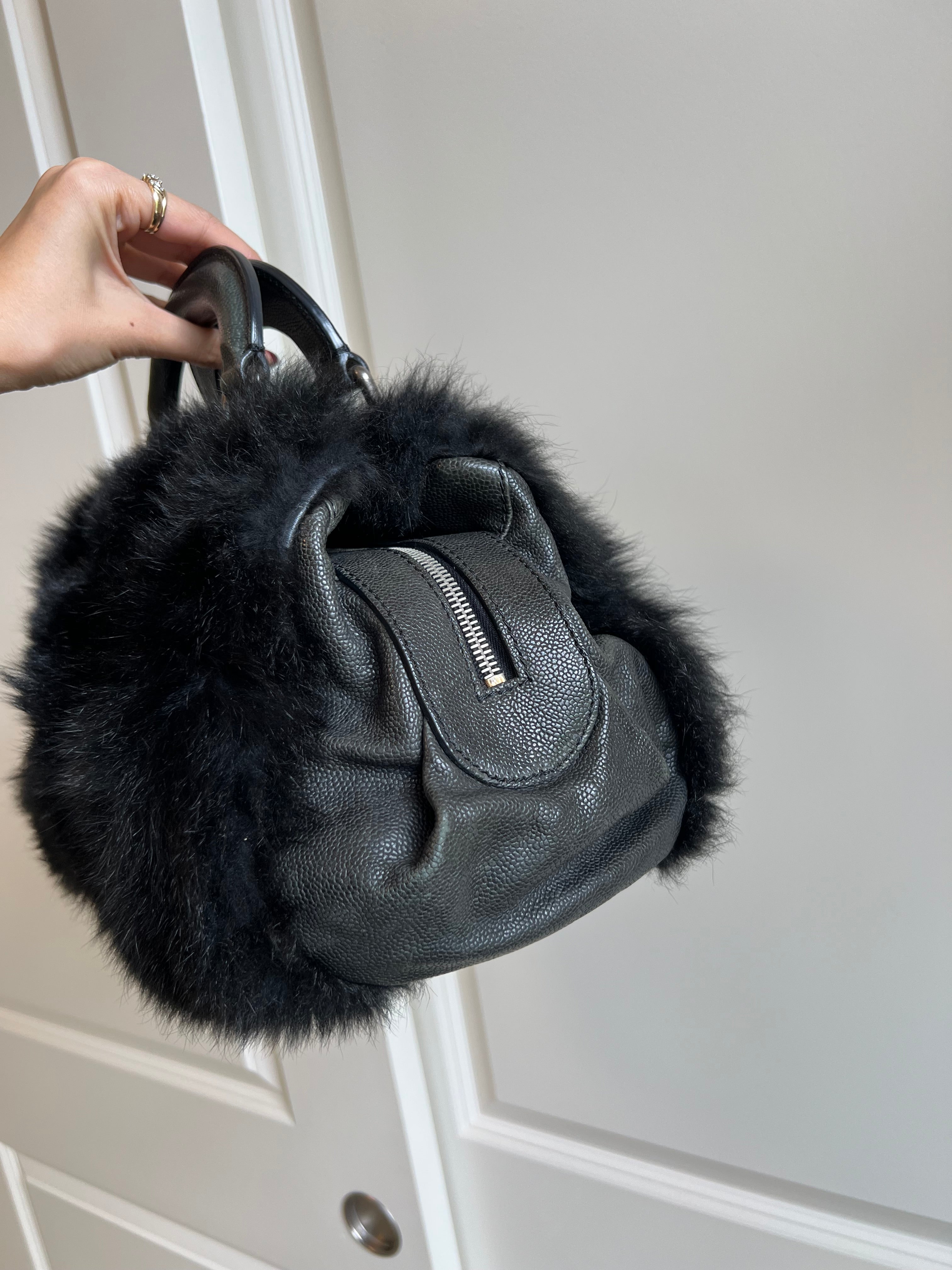Chanel Genuine Fur Handbag w/ Logo Charm