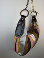 Fendi Multicolor Pequin Canvas and Leather Chain Hobo Bag