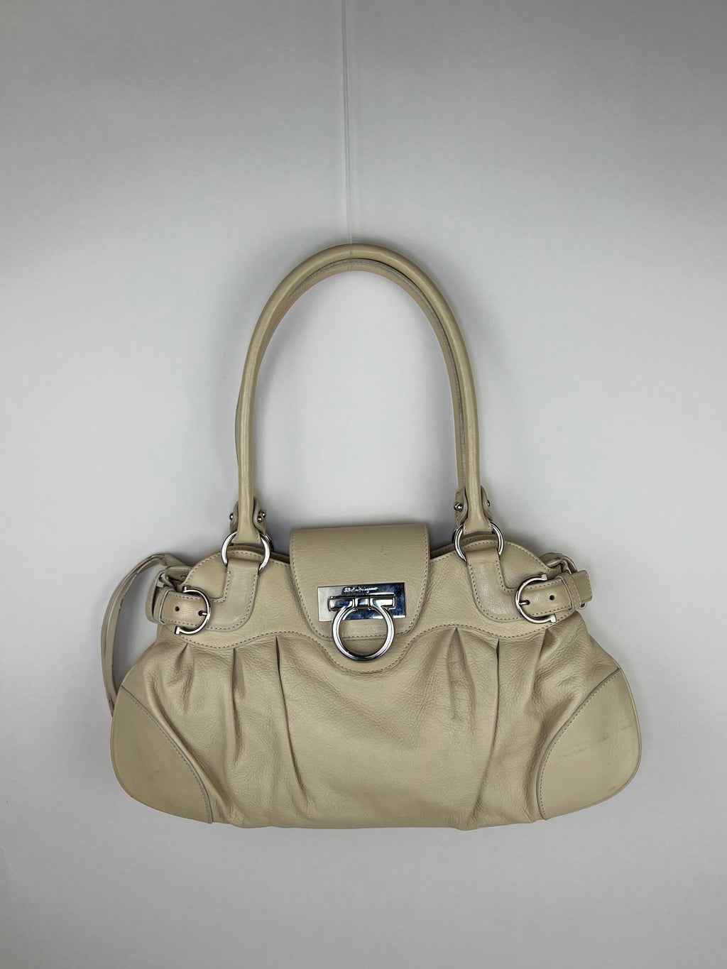 Salvatore Ferragamo Gancini Shoulder Bag in Beige