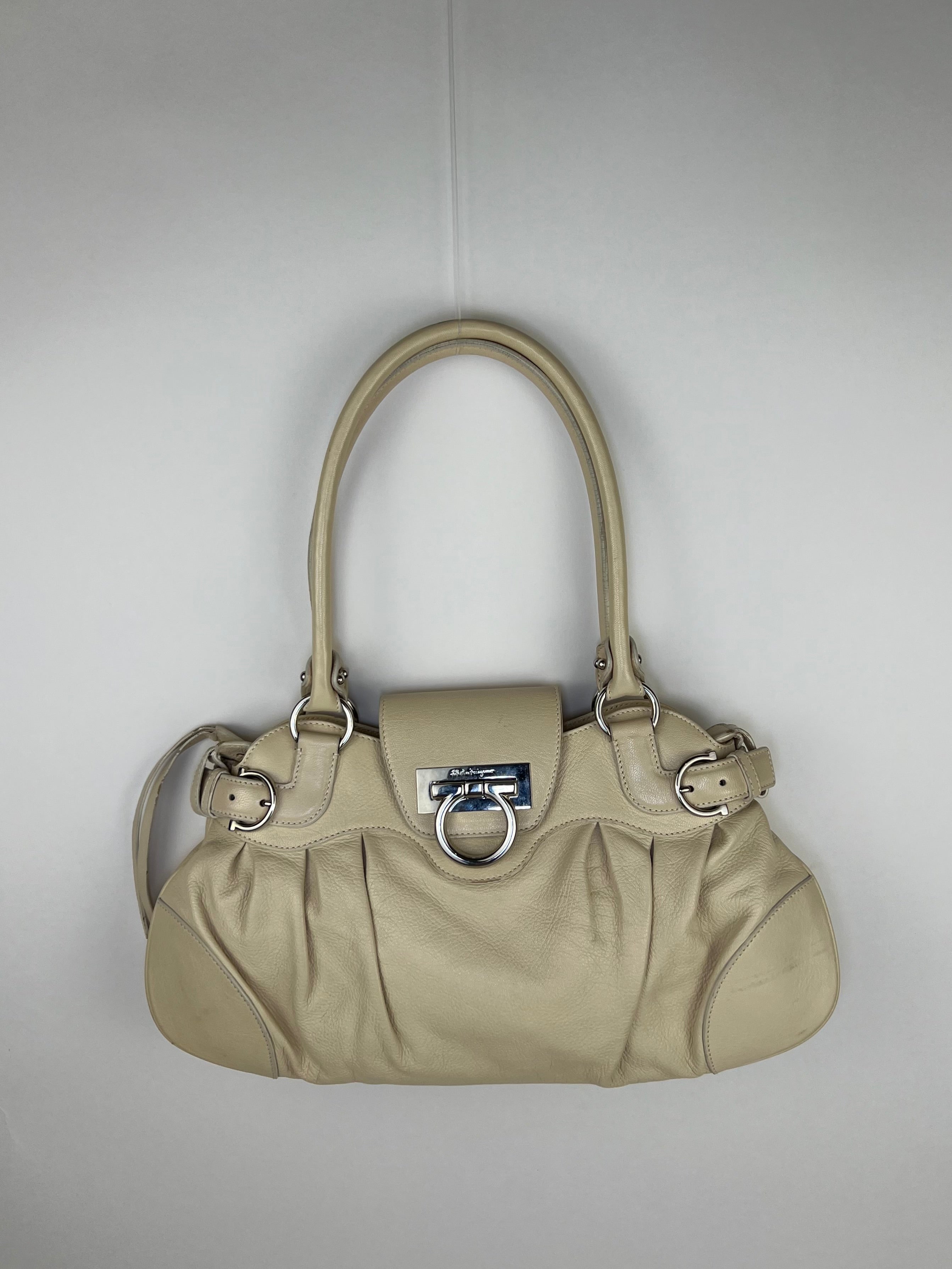 Salvatore Ferragamo Gancini Shoulder Bag in Beige