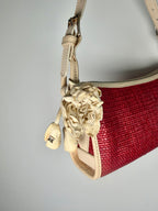 Celine Floral Charm Raffia Shoulder Bag