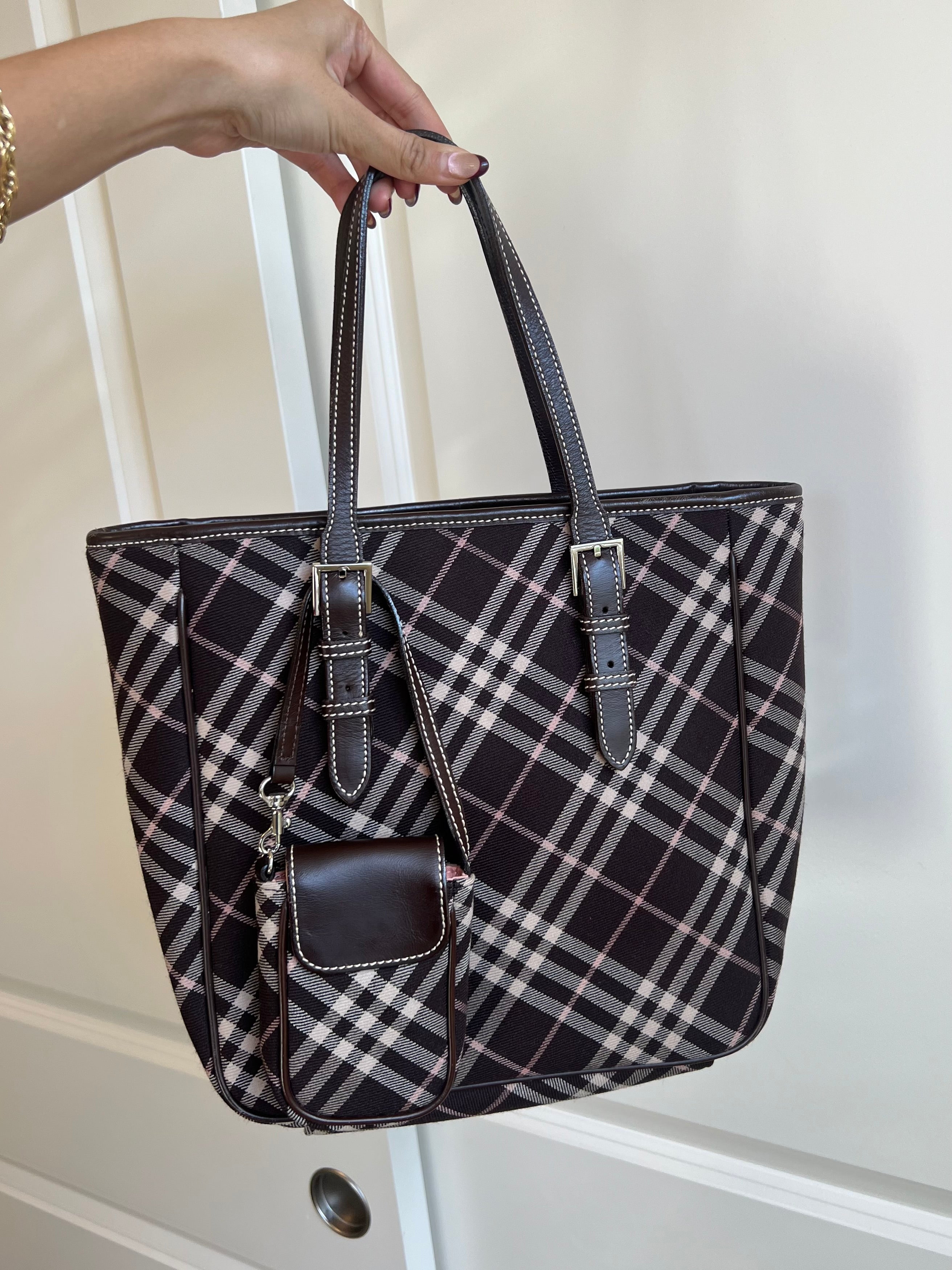 Burberry Brown Wool Check Tote