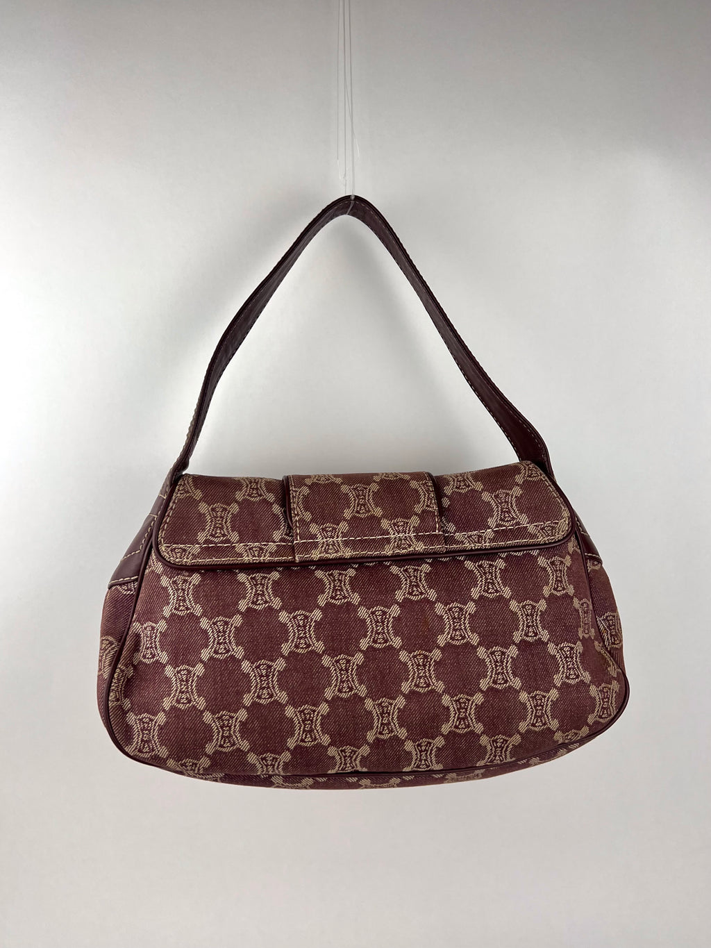 Celine Burgundy Macadam Canvas and Leather Shoulder Bag