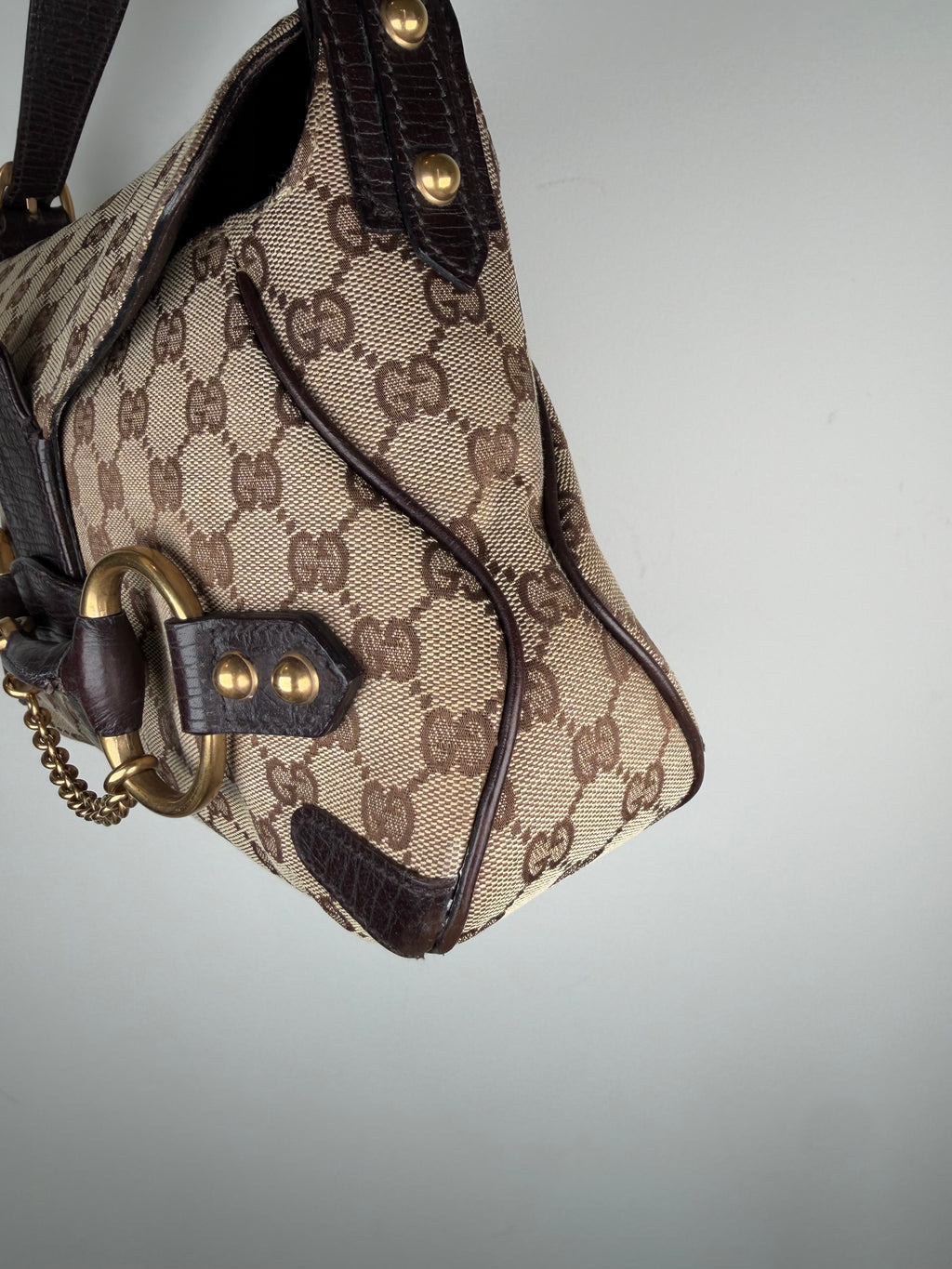 Gucci Horsebit Chain Monogram Shoulder Bag