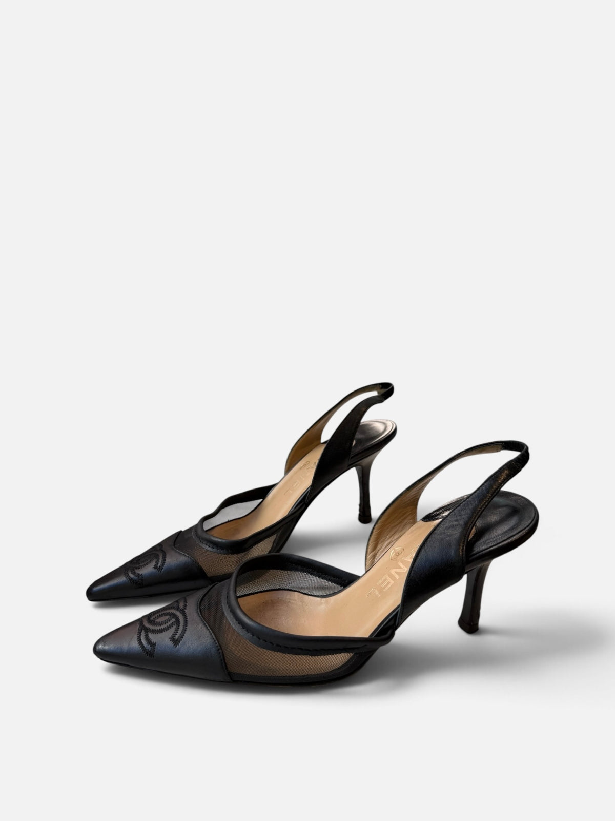 RARE Chanel Vintage CC Mesh Slingback Heels