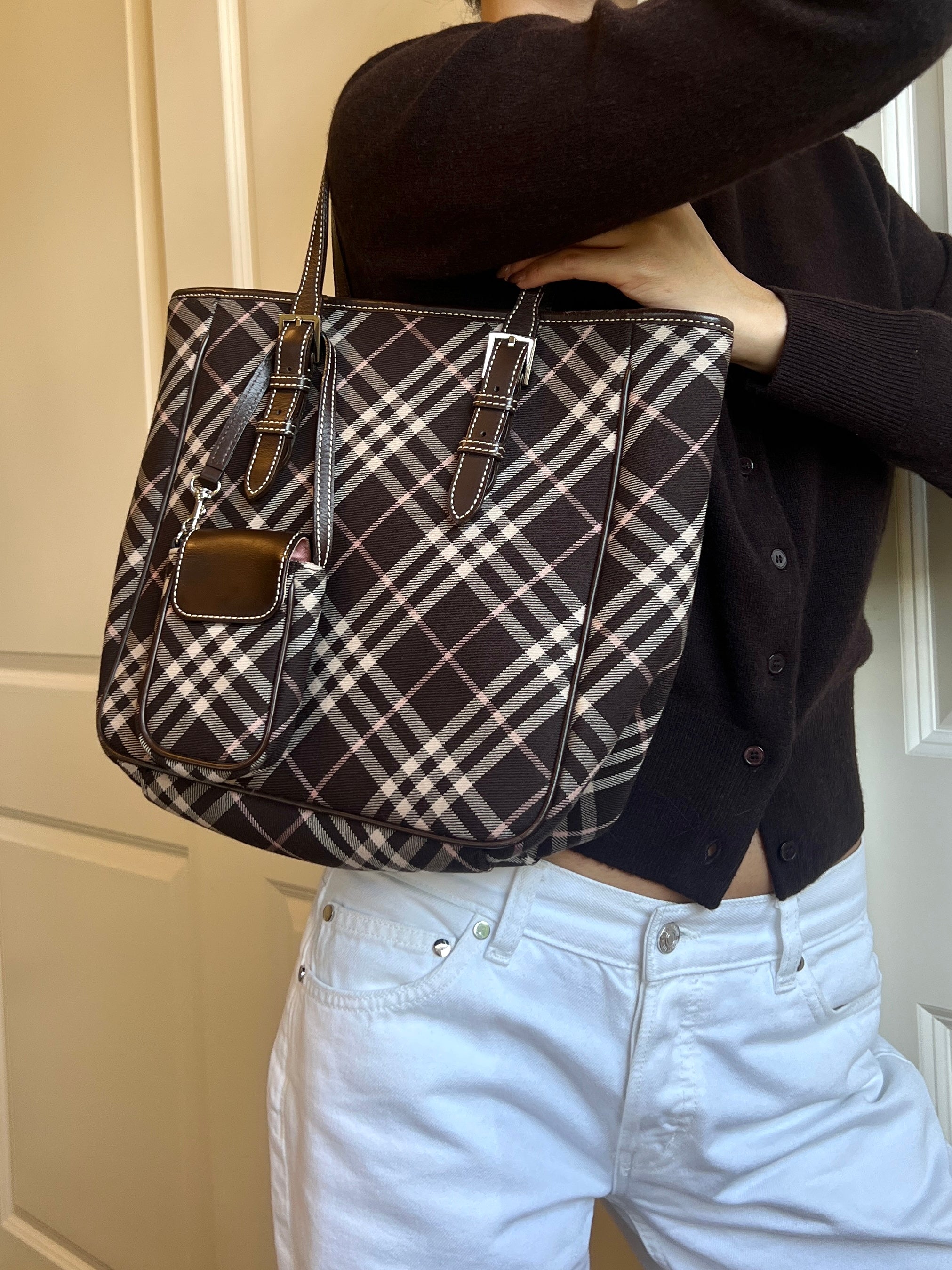 Burberry Brown Wool Check Tote